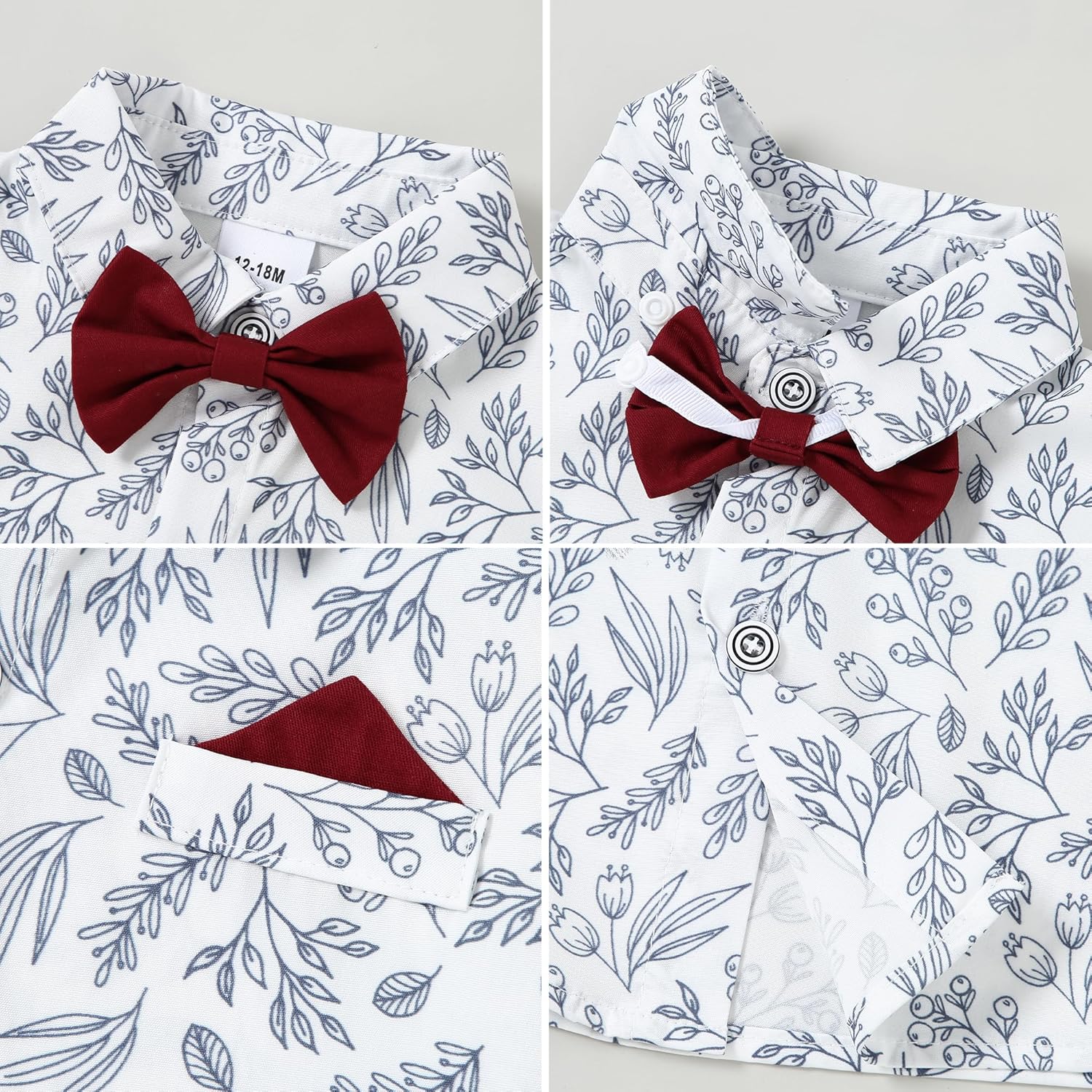 Toddler Baby Boy Clothes Suit 12M-7Y Boys Wedding Formal Outfit, Dress Shirt+Bowtie+Suspender Pants Gentleman Outfits - Image 4