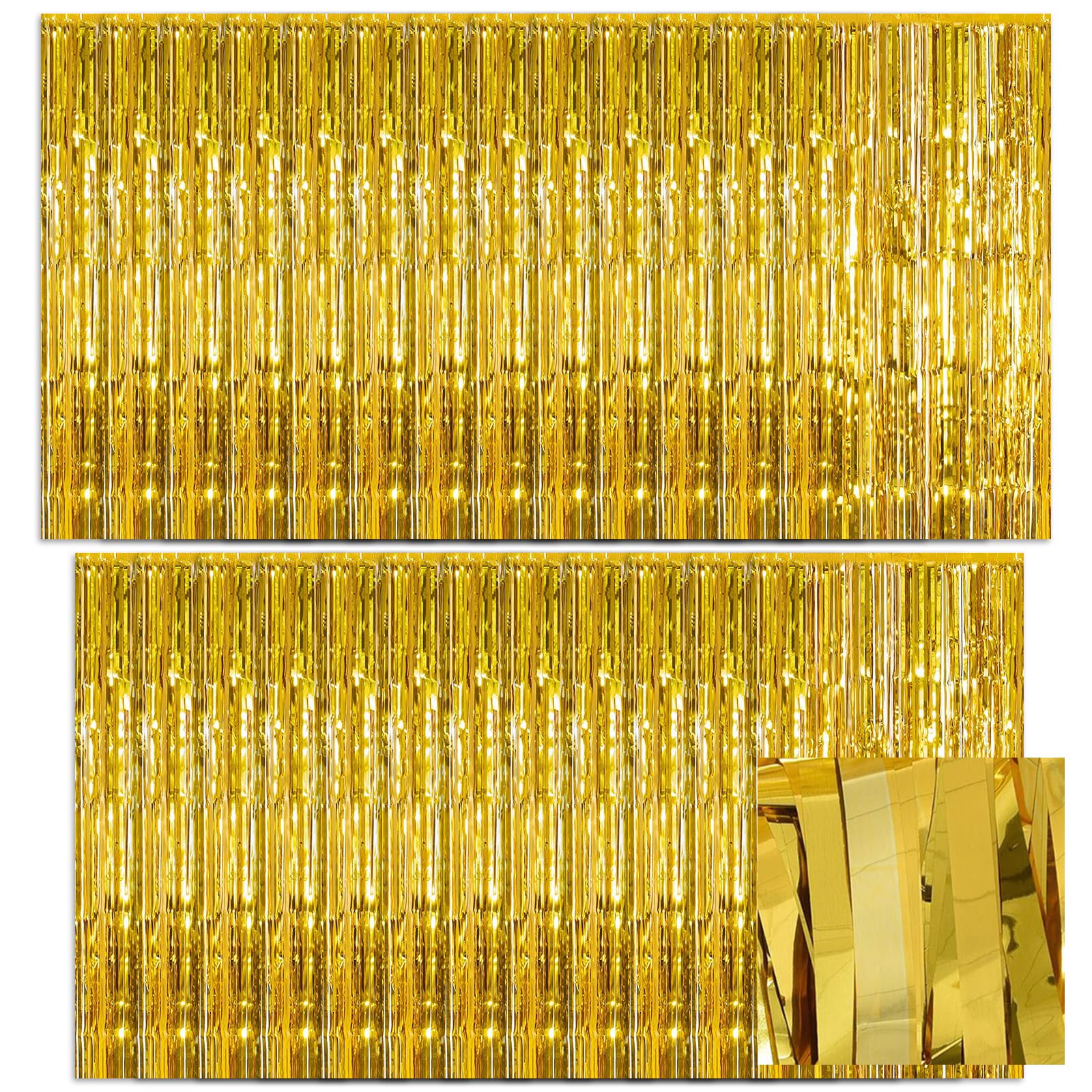 Lot de 25 rideaux à franges en feuille d'aluminium métallique pour cabine photo, anniversaire, Nouvel An, Noël (doré) – 10 x 2 m