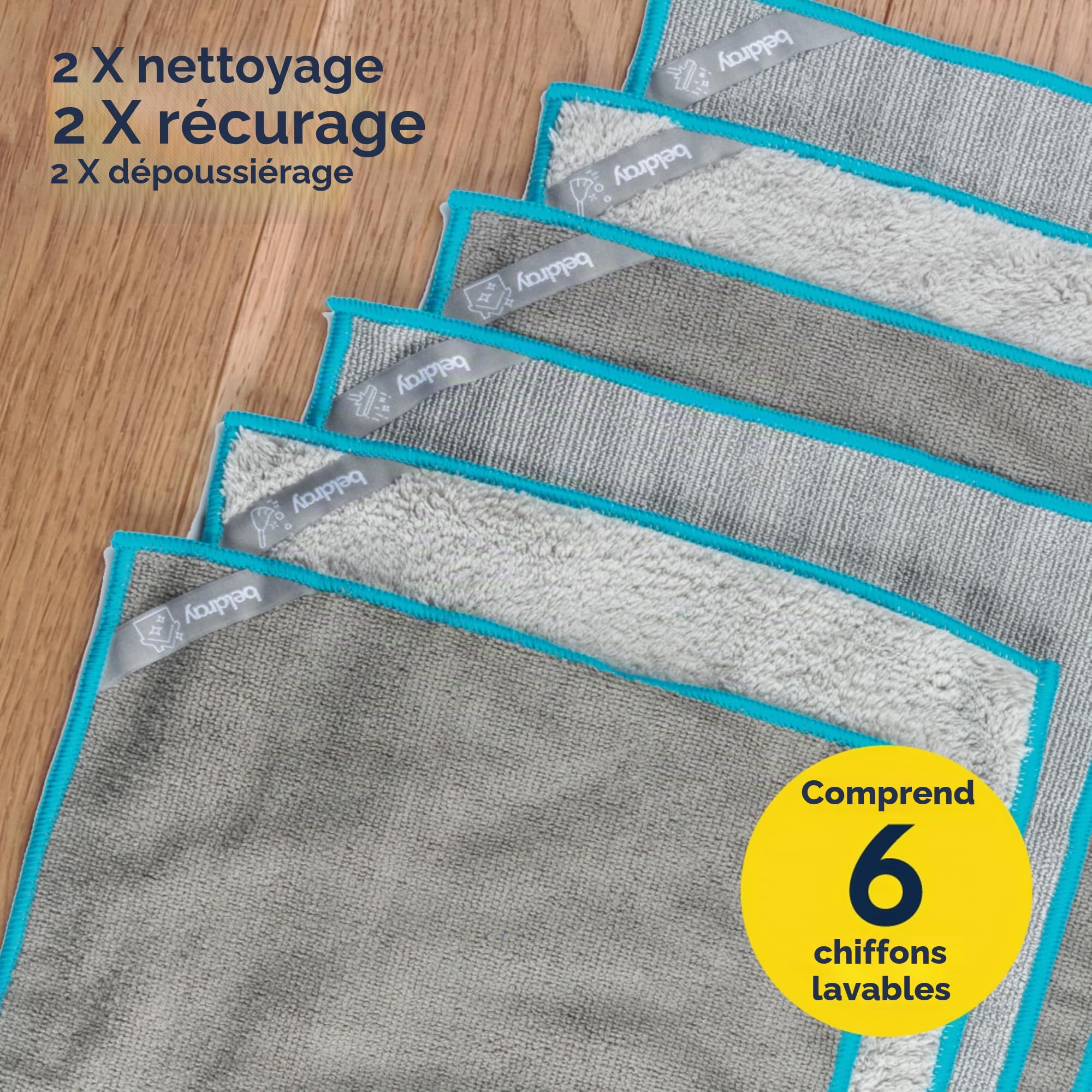 Beldray Anti-Bac Balai à Franges Clip-to-Grip pour Sol - Grande Tête de Balai, Carrelages/Sol/Miroirs, Manche à Relâchement par Pression, Rotative à 360°, 6 Chiffons, Nettoyage/Récurage/Époussetage