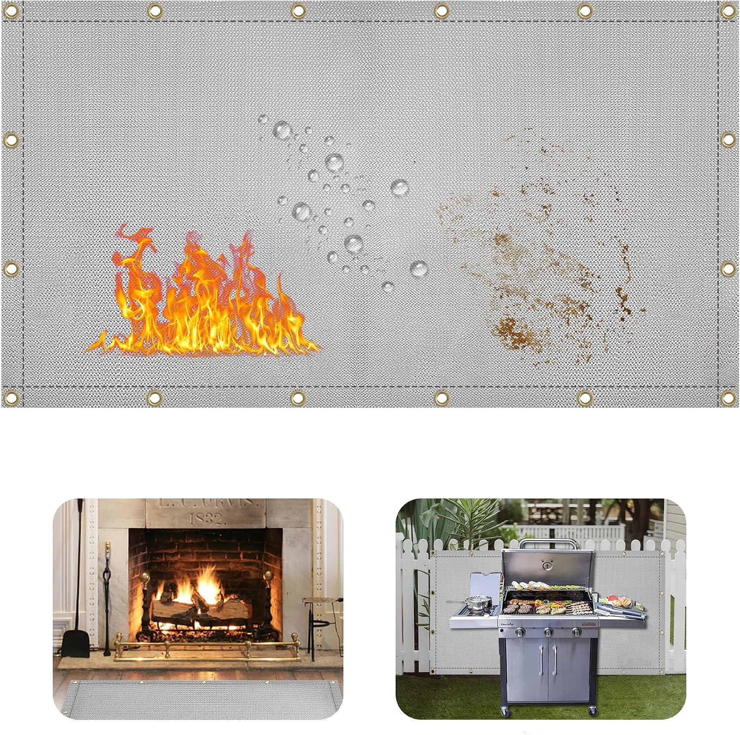 3' X 5' Grill Heat Shield for Deck Railing, Fireproof Heat Shield for Grill | Waterproof Gray Heat Shield Mat for Outdoor Grill, Wood Stove, Oven, Fridge, Fence and BBQ Grill, Balcony Privacy Screen