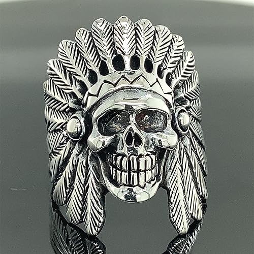 Nativa American Skull Ring, Silver Handmade American Chief Ring, Biker Style Ring, Silver İndian Ring, 925k Sterling Silver Ring