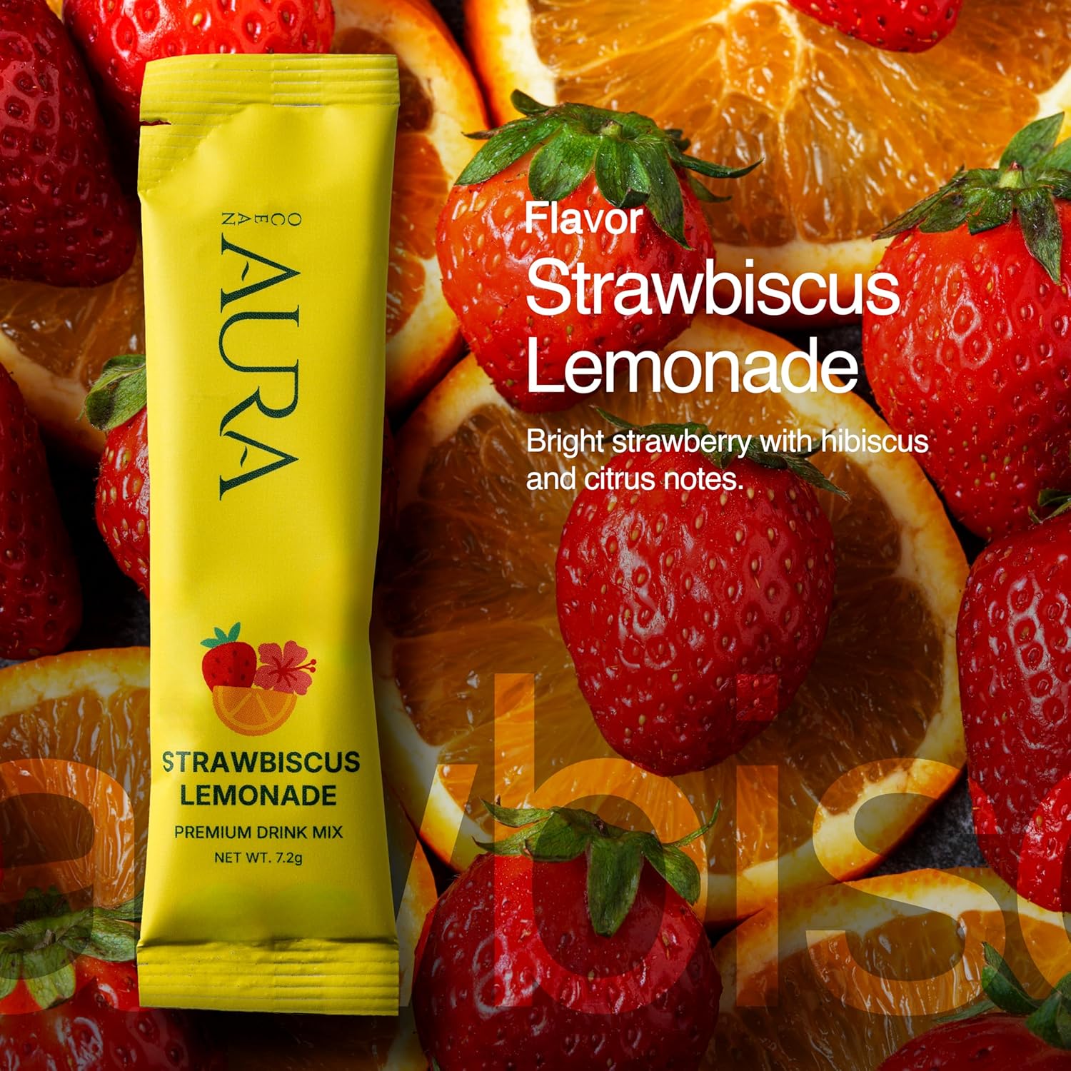 Marine Collagen Powder Stick Packs with Sea Moss Powder and Electrolytes, Hydration and Beauty Blend - Strawbiscus Lemonade (28 Pack)