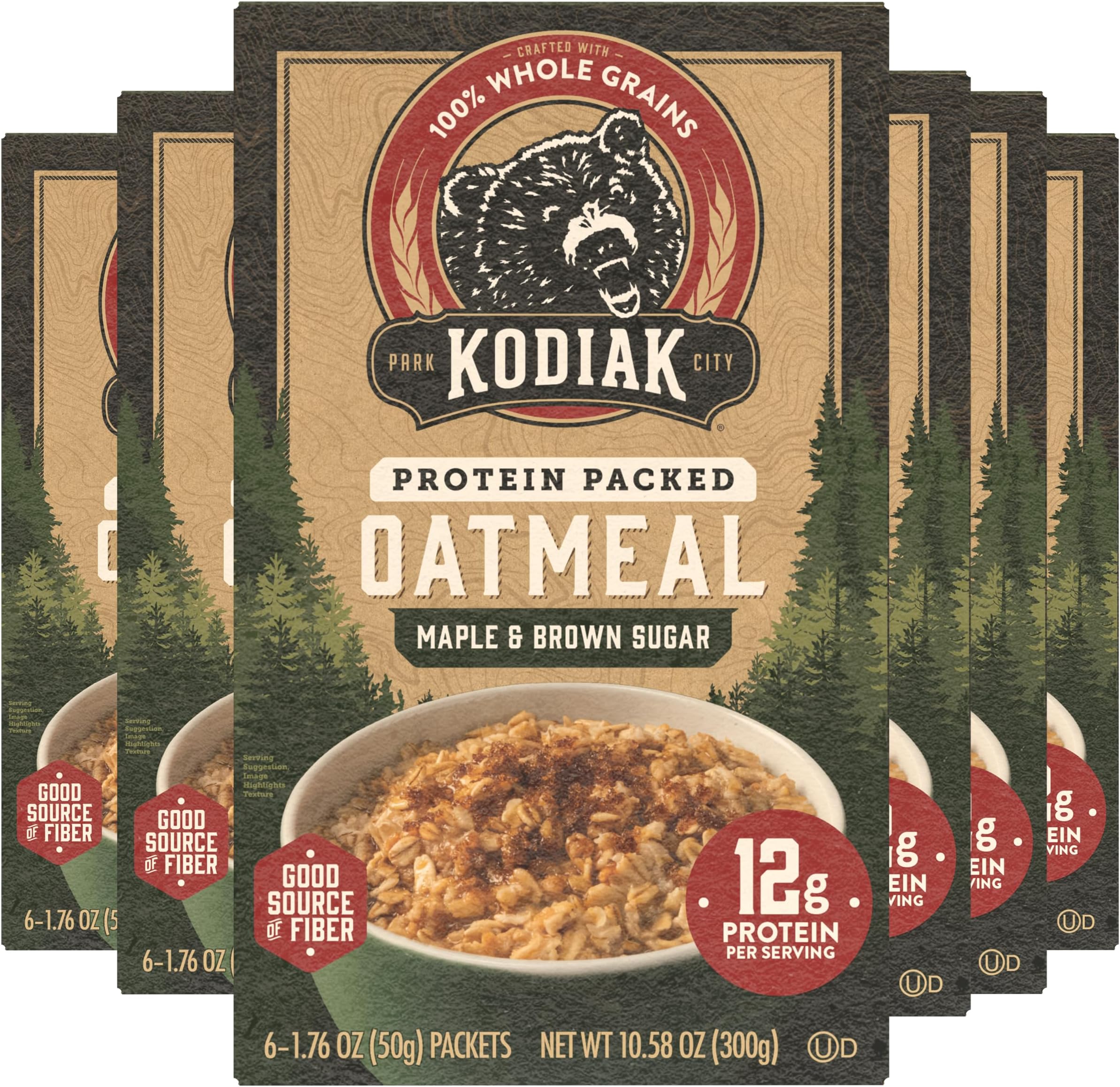 Kodiak Instant Oatmeal Packets, Maple Brown Sugar, High Protein,100% Whole Grains, 6 boxes with 6 packets each (36 packets total)