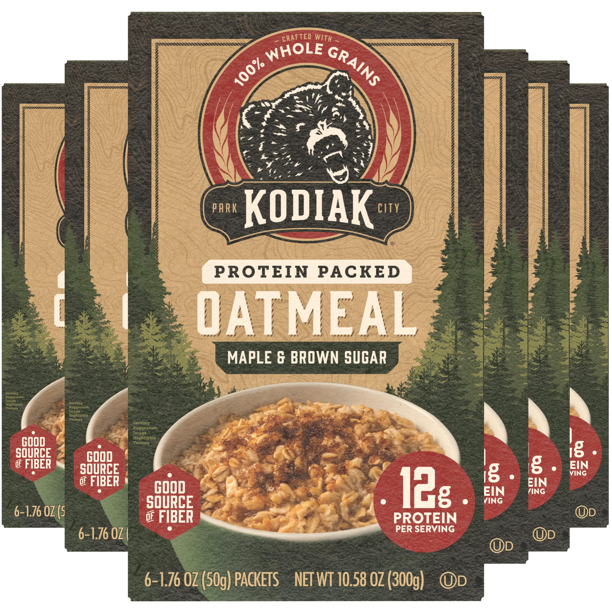 Kodiak Instant Oatmeal Packets, Maple Brown Sugar, High Protein,100% Whole Grains, 6 boxes with 6 packets each (36 packets total)