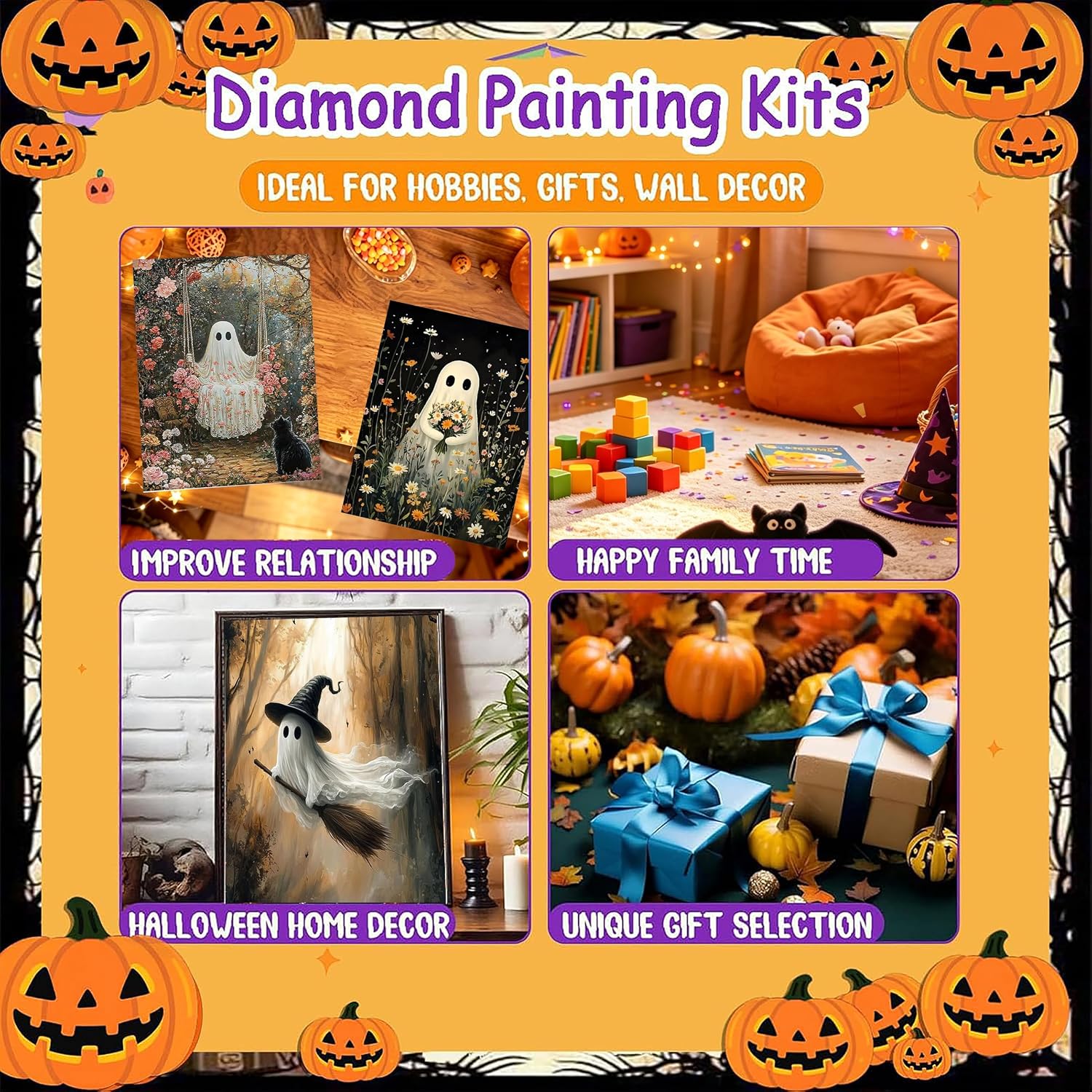 6 Pack Halloween Diamond Painting Kits for Adults, Diamond Art Kits Ghost