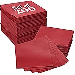 Prestee Linen Feel Guest Towels - Paper Hand Towels - Cocktail Napkins - 5inch Folded / 9.5inch Unfolded - 200 count - Soft and Absorbent Disposable Napkins for Parties and Events - Red