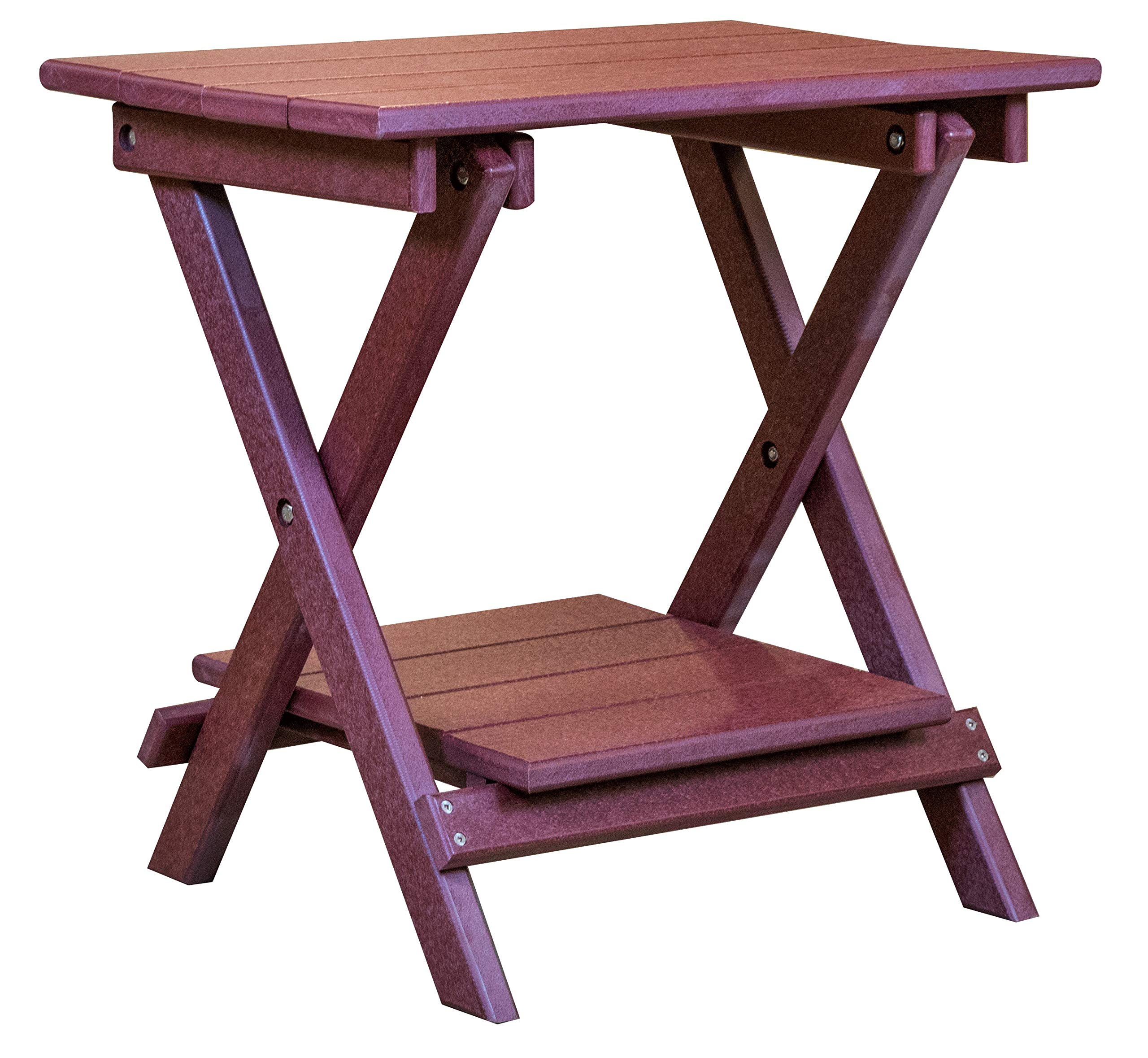DuraWeather Poly® Classic King Size Folding End Table (21x14 in) - Includes Removable Shelf (Merlot)