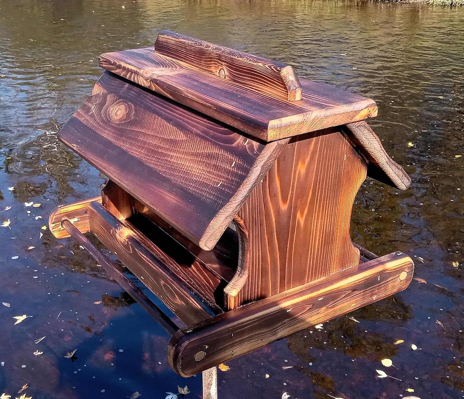 16 Inch Cedar Wood Post Mount Bird Feeder for Outdoors