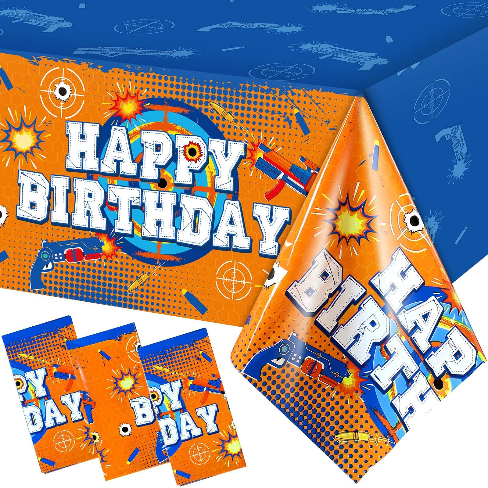 Tatuo 3 Pieces Dart Battle Tablecloth Dart Battle Table Cover Gun Game Themed Rectangle Plastic Table Cover Party Supply for Gunfight Game Theme Birthday Party, 54 x 108 Inches