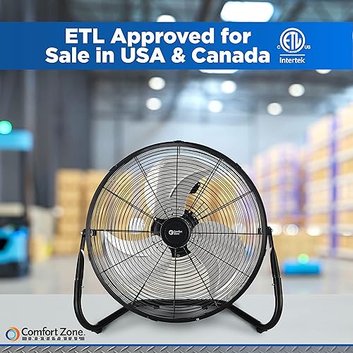 Miniatura 7 de Comfort Zone - Ventilador de piso industrial de alta velocidad de 18 pulgadas de alta resistencia de 3 velocidades, construcción metálica y aspas de