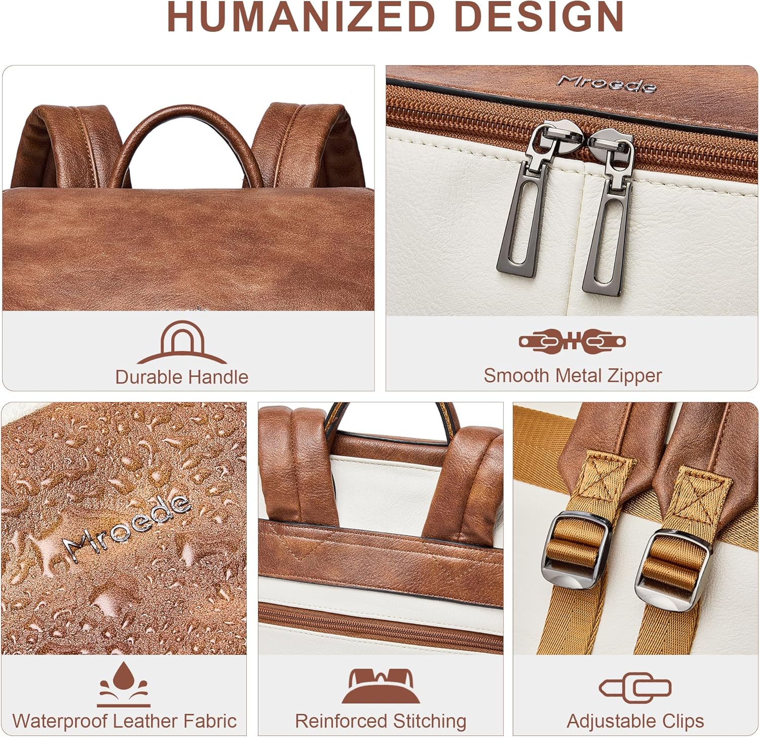 Leather Laptop Backpack for Women, 15.6 Inch Travel Backpack with Laptop Compartment, Casual Daypack Fashion Travel Backpack Purse for Travel College Work, Beige Brown - Image 2