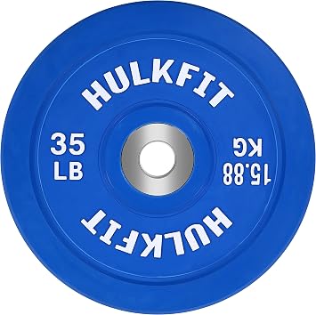 HulkFit 2-inch Pro Series Olympic Style Bumper Weight Plate with Shock Absorbing Low Bounce Rubber for Barbells & Plate Only Strength Training - Multicolor
