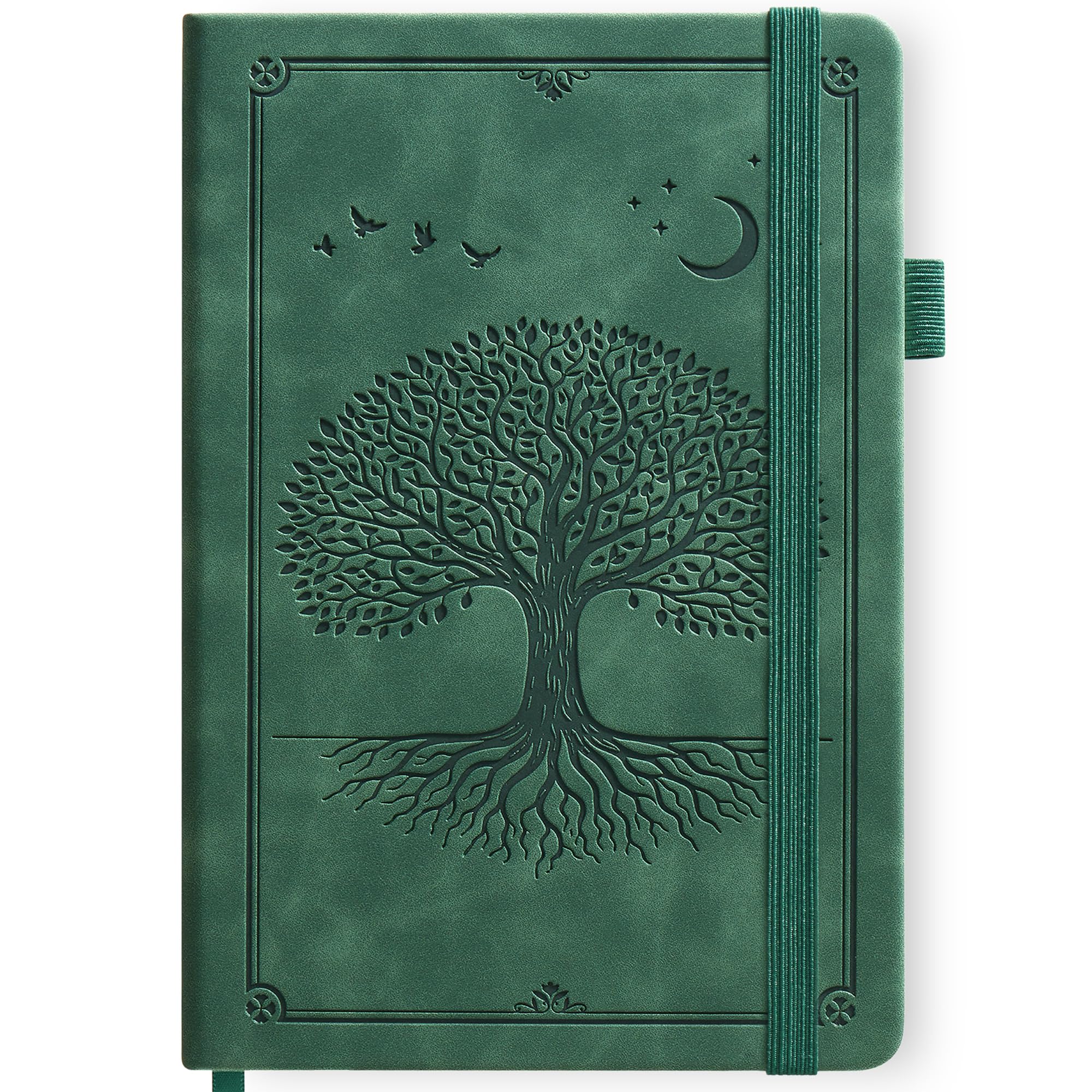 Notizbuch, liniert, Hardcover, Lederbindung, 300 Seiten, A5, Grün
