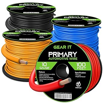 GearIT Primary Automotive Wire 10 Gauge (100ft Each- Black/Red/Blue/Yellow) Copper Clad Aluminum CCA - Power/Ground Battery Cable, Car Audio, Wire, Trailer Harness, Electrical Wire - 400 Feet Total