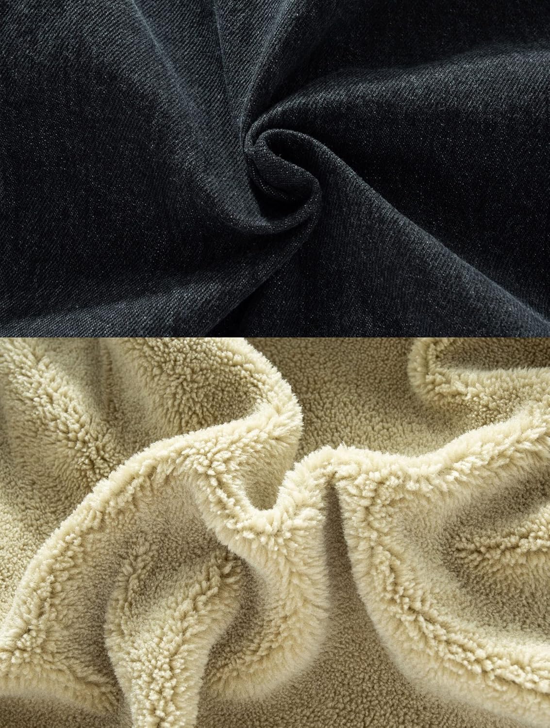 HOW'ON Men's Plus Cotton Warm Fur Collar Sherpa Lined Denim Jacket Button Down Classy Casual Quilted Jeans Coats Outwear - Image 2