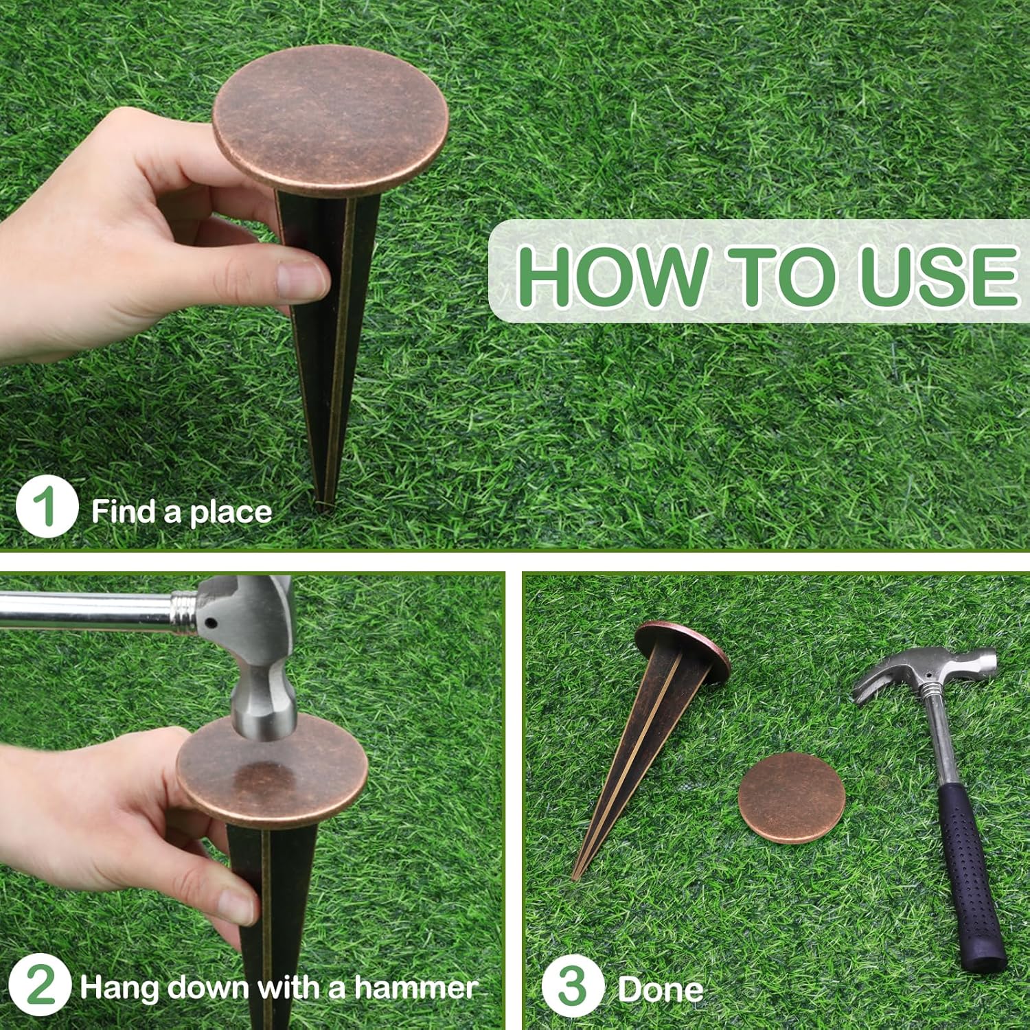 4 Pack Permanent Property Line Markers, 7x3 Inch Brass Boundary Markers for Property Land Survey Stakes Heavy Duty Survey Pin for Home Depot Septic Tank Yard Paver Ground Landscape Surveying