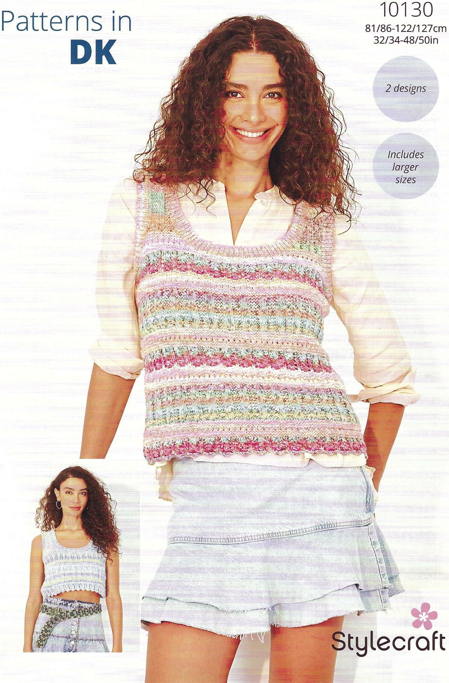 Stylecraft DK Knitting Pattern Pamphlet - 10130 Ladies Summer Vest Tops (2 Designs) Includes Larger Sizes