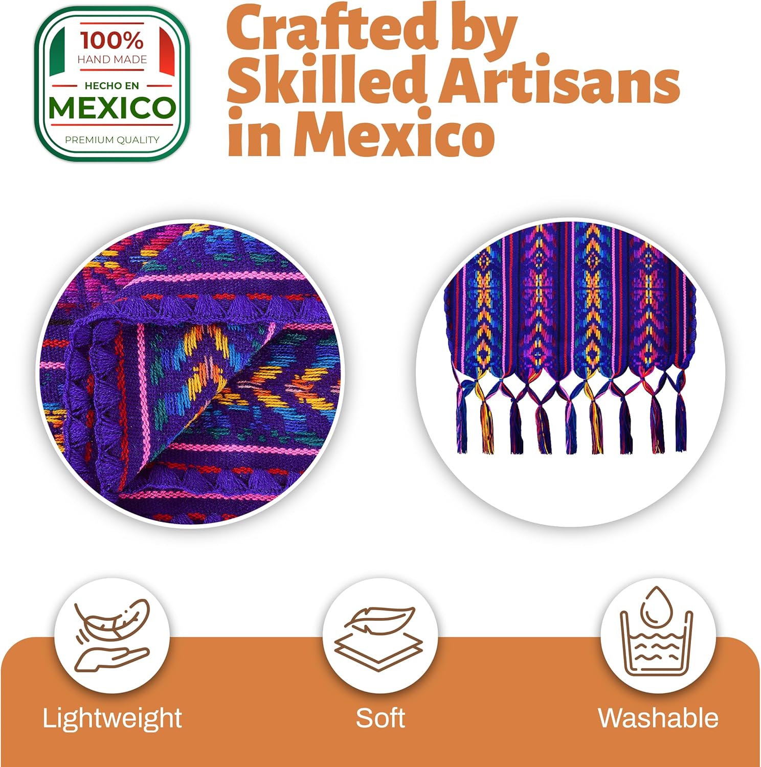 Mexican Table Runner – Rebozo Mexicano, Woven Guatemalan Scarf, Mexican Rebozos for Women – Rebozo for Childbirth, Fiesta or Decor
