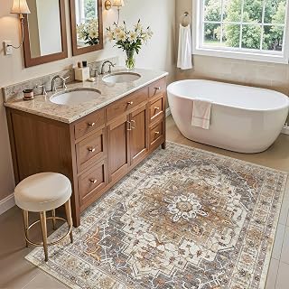 Madane Washable Entry Rug 3x4 Area Rugs for Entryway Kitchen, Turmeric/Grey