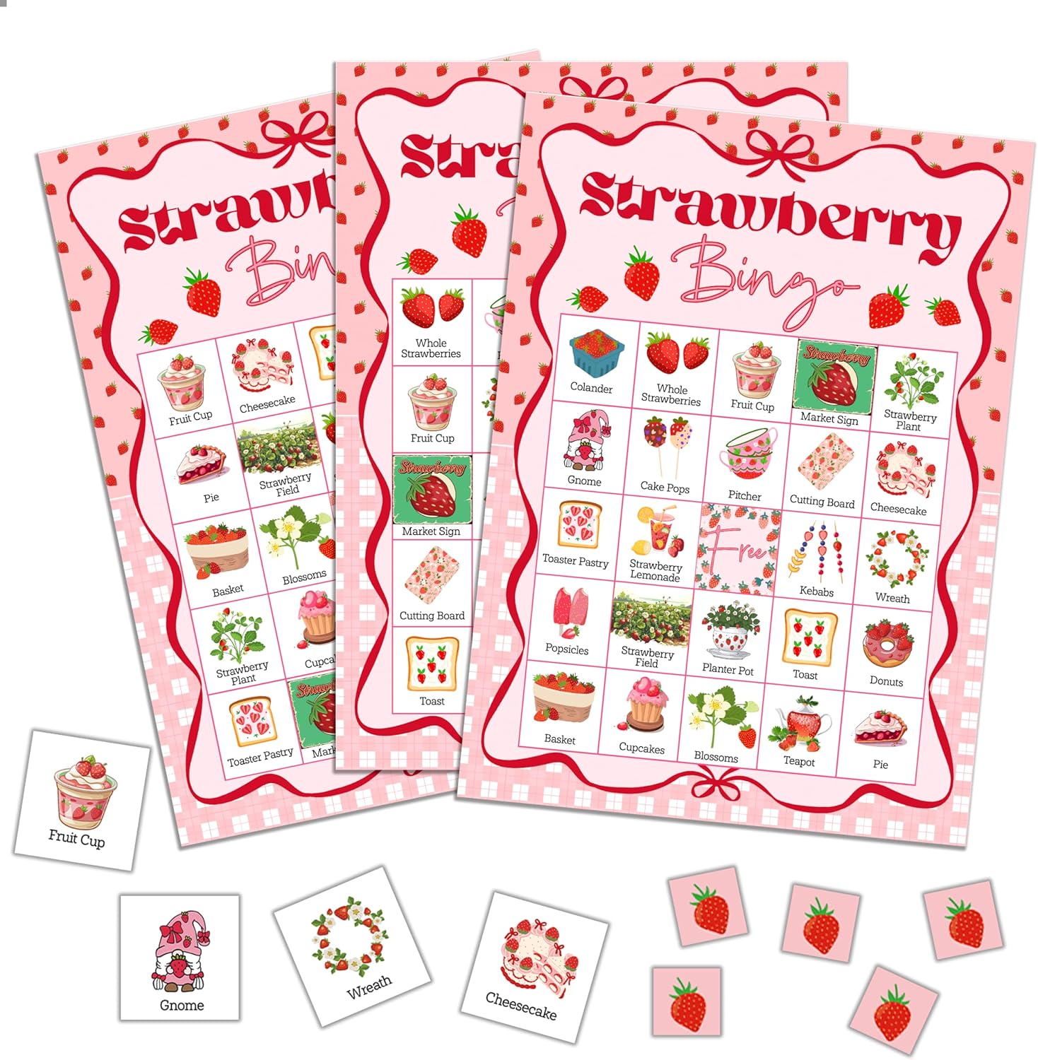 Strawberry Bingo Game, Summer Berry Party Bingo Cards for Adults, Strawberry Parties Supplies, Fruit Themed Birthday Party Favors for 24 Players, 06