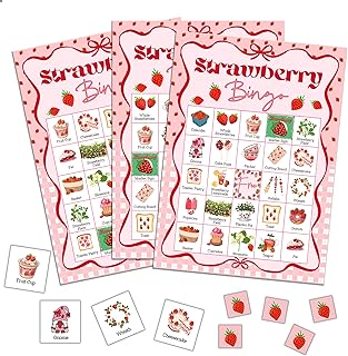 Strawberry Bingo Game, Summer Berry Party Bingo Cards for Adults, Strawberry Parties Supplies, Fruit Themed Birthday Party Favors for 24 Players, 06