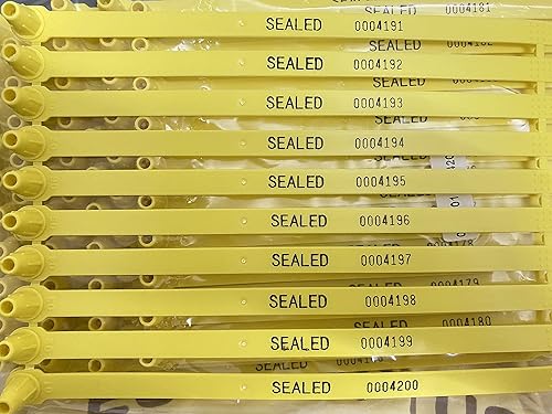 Miniatura 2 de Paquete de 200 sellos de plástico amarillos para camiones con bloqueo de lazo, a prueba de manipulaciones, cada sello está numerado secuencialmente