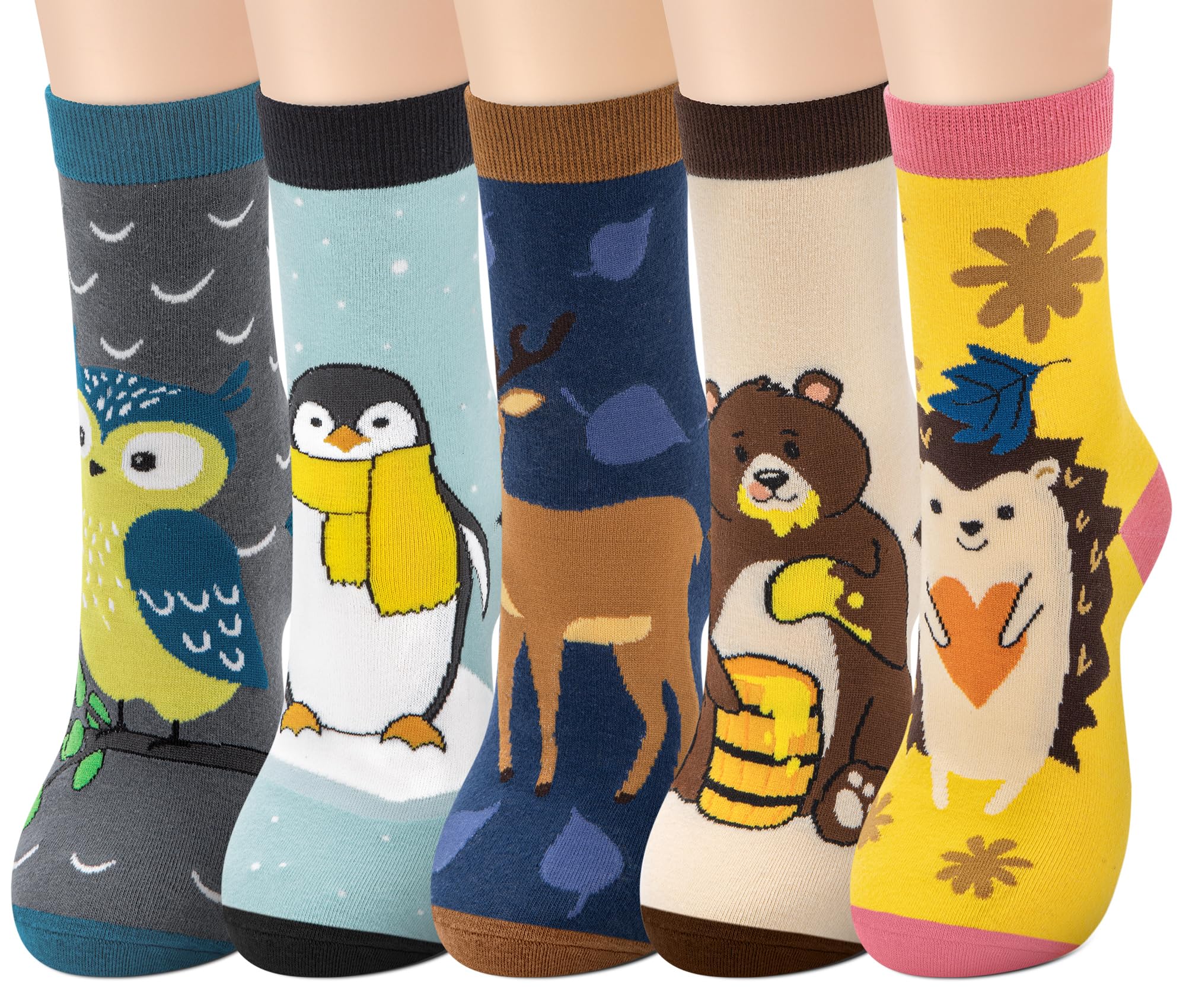 Chalier Cozy 5 Paar Damen Socken Hunde Katzen Motiven Tiere Socken Lustige Baumwolle Crew Socken Geschenk Einheitsgröße