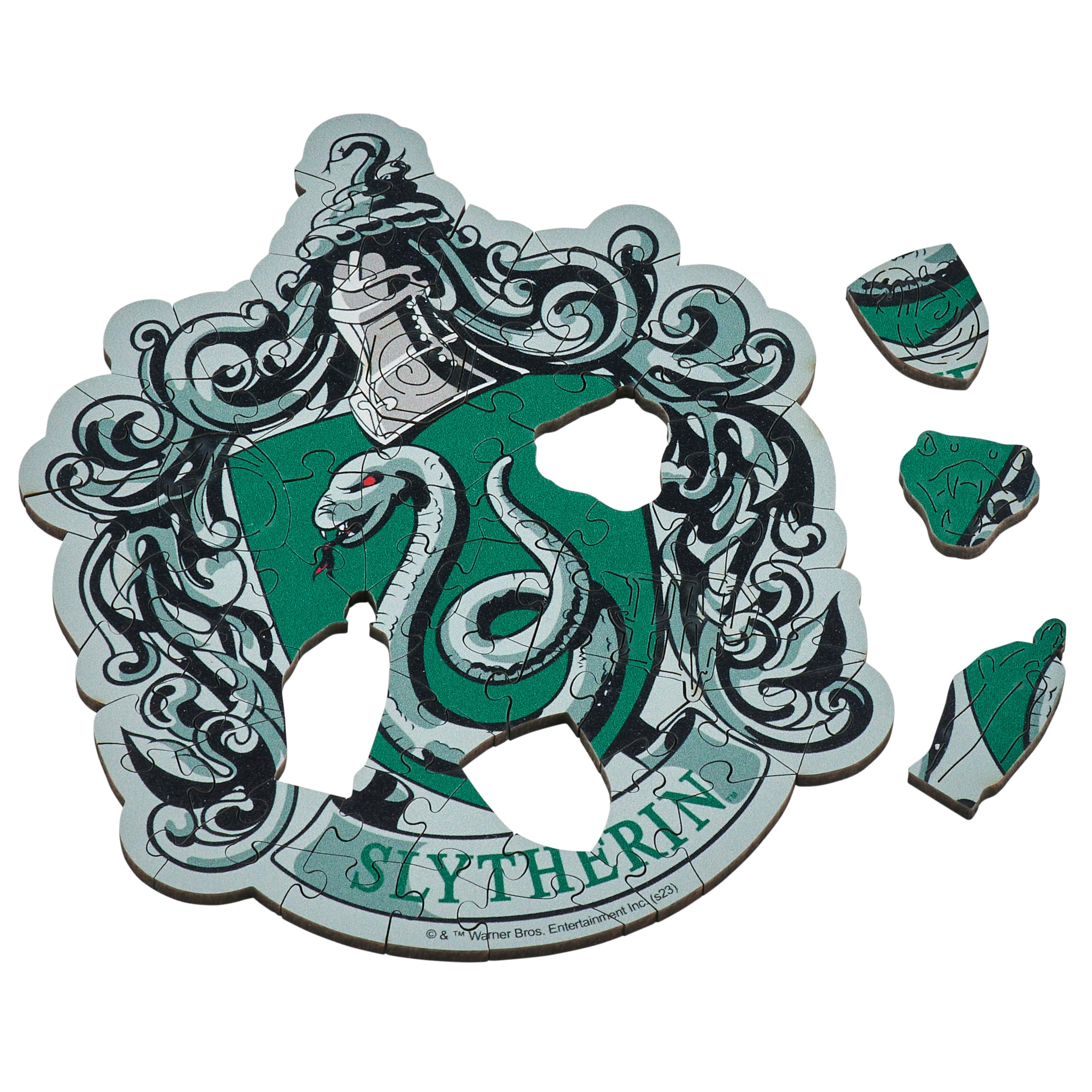 Wentworth Wooden Puzzles Harry Potter House Crest - 65 Pcs Slytherin Jigsaw Puzzle, Themed Irregular Pieces, Sustainably Sourced Wood and British Made - Official Licensing Partner