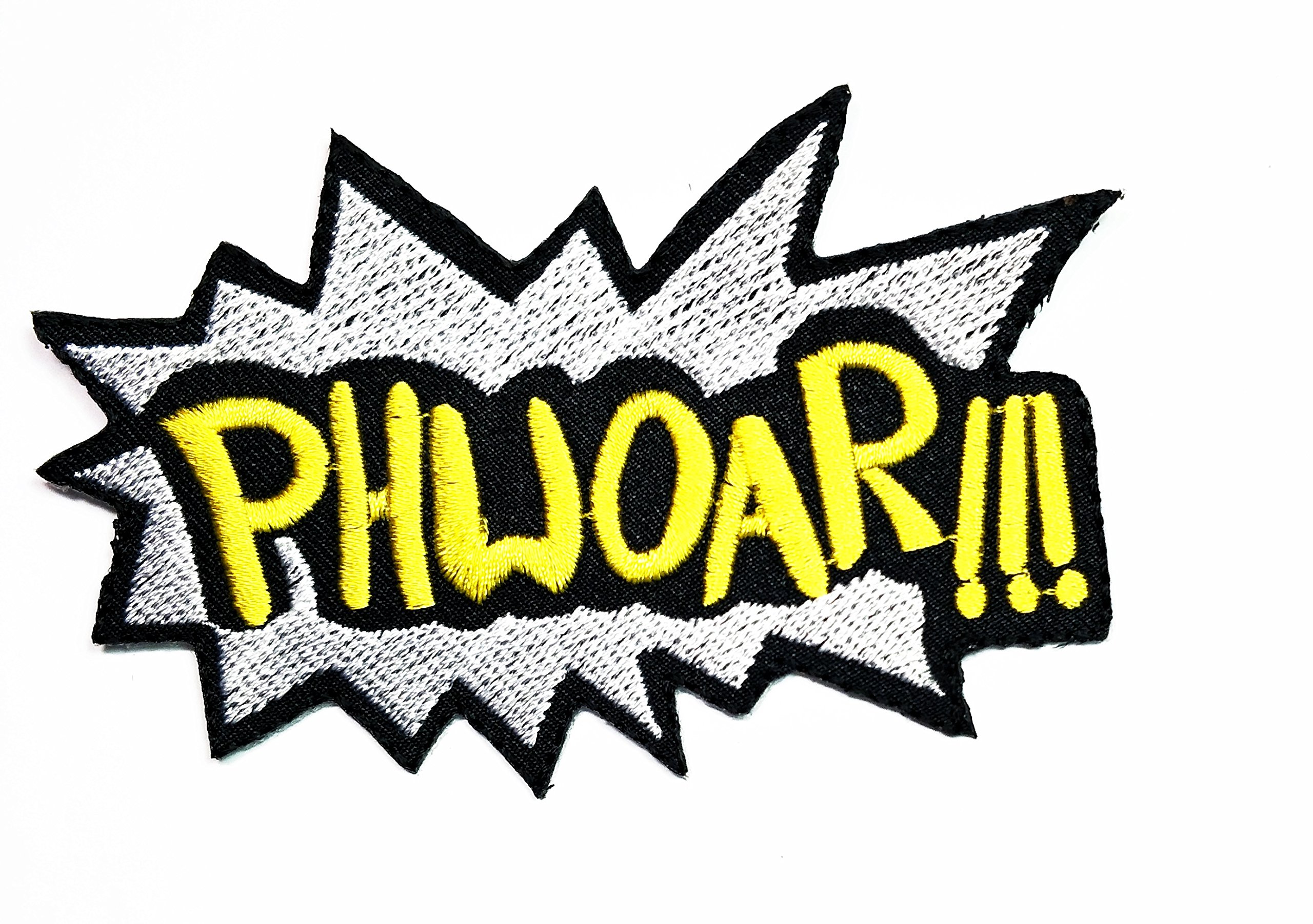 HHO PHWOAR!!! Patch Iron On Embroidered Applique Patch Yellow Color patch Embroidered DIY Patches, Cute Applique Sew Iron on Kids Craft Patch for Bags Jackets Jeans Clothes