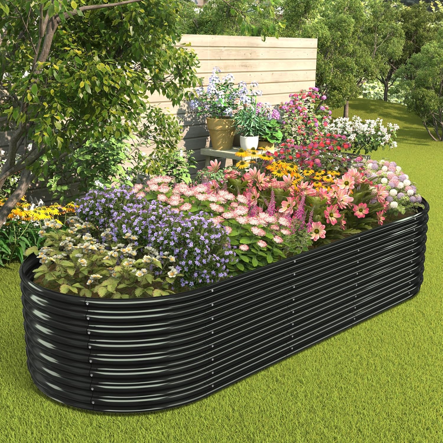 FRIZIONE 9FT(L)×4FT(W)×2FT(H) Galvanized Raised Garden Bed Outdoor, Metal Raised Garden Beds for Flower, Raised Planter Box Outdoor for Herb, Vegetable-Gray