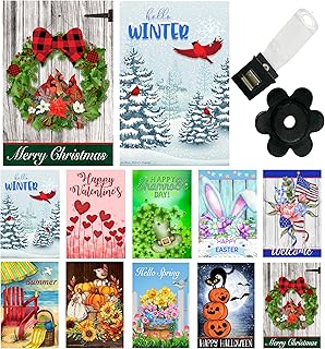 Seasonal Garden Flags Set of 10 12x18 Double Sided Outside Yard Flags Decorative Summer 4th of July Garden Flag, with Anti-Wind Clip and Stopper, Garden Flags for Outside, Outdoor Holiday Lawn Banners Decor