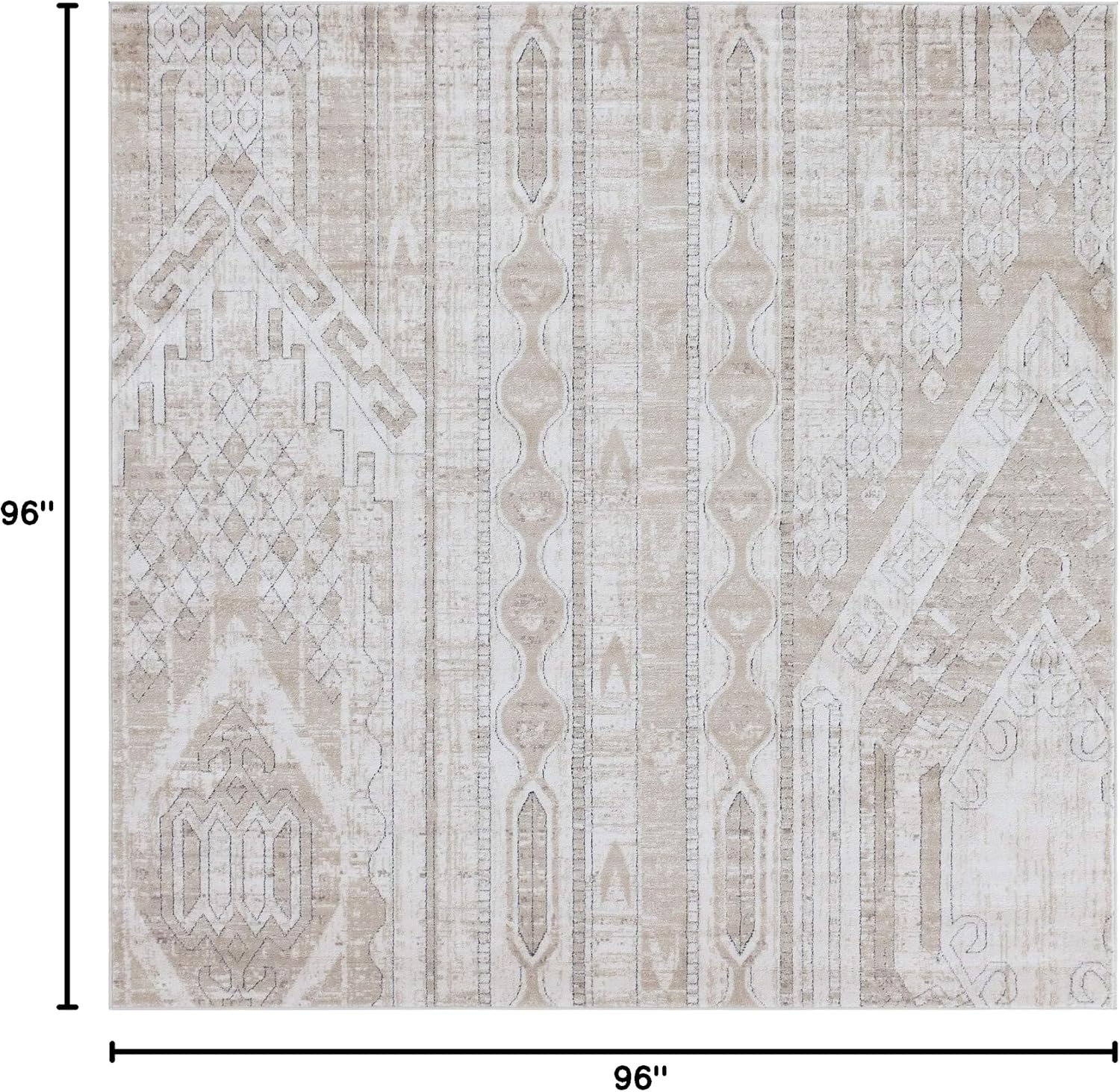 Rugs.com Oregon Collection Rug – 8 Ft Square Ivory Low-Pile Rug Perfect for Living Rooms, Kitchens, Entryways