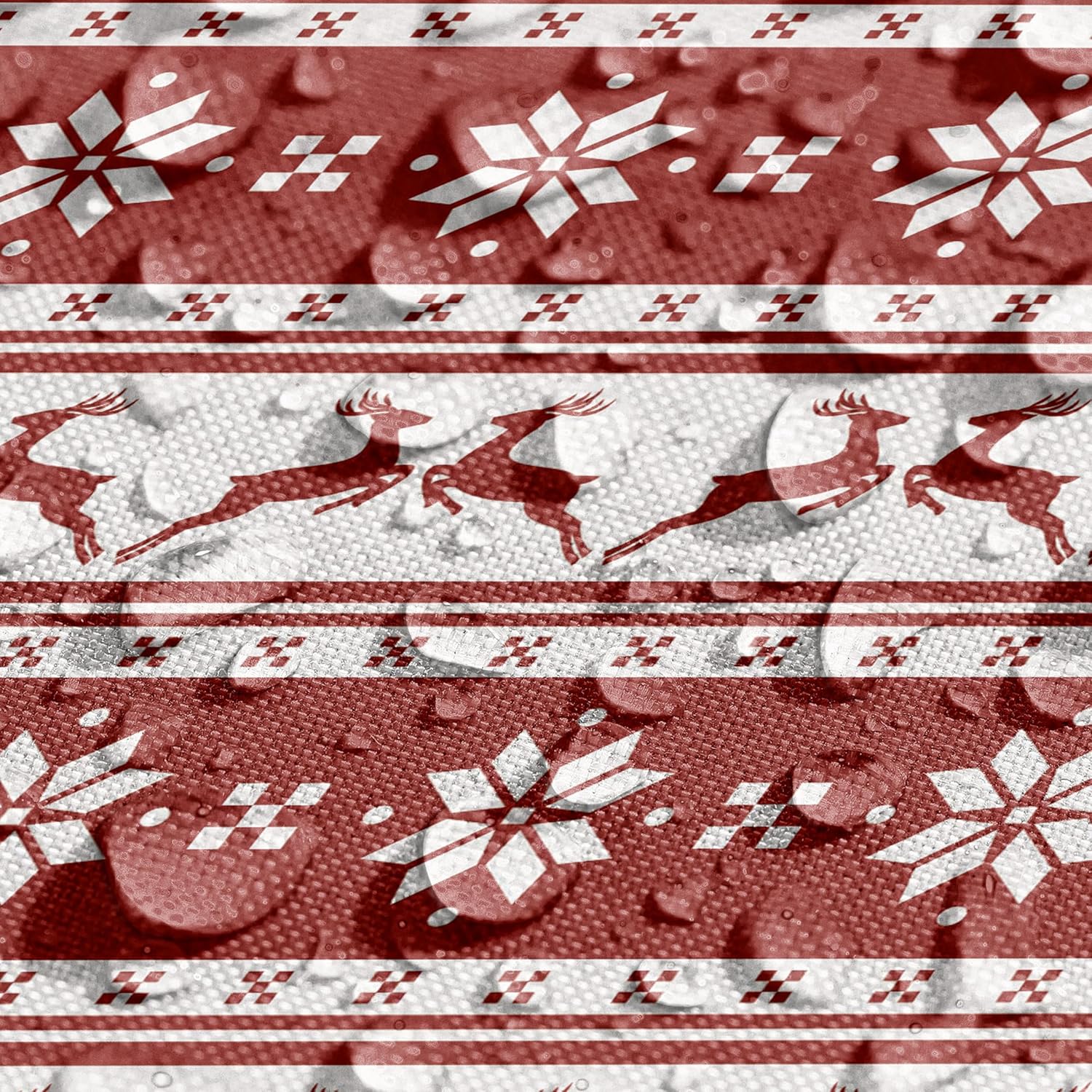 Ambesonne Christmas Table Runner & Placemats, Norwegian Scandinavian Traditional Vintage Style Borders Reindeer Striped Flower, Set for Dining Table Decor, Placemat 4 pcs + Runner 16"x72", Red White