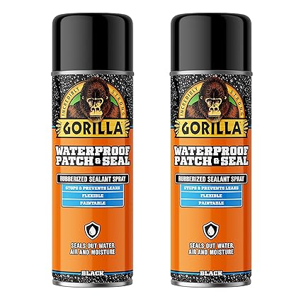 Gorilla Waterproof Patch & Seal Rubberized Sealant Spray; Black; 16oz (Pack of 2)