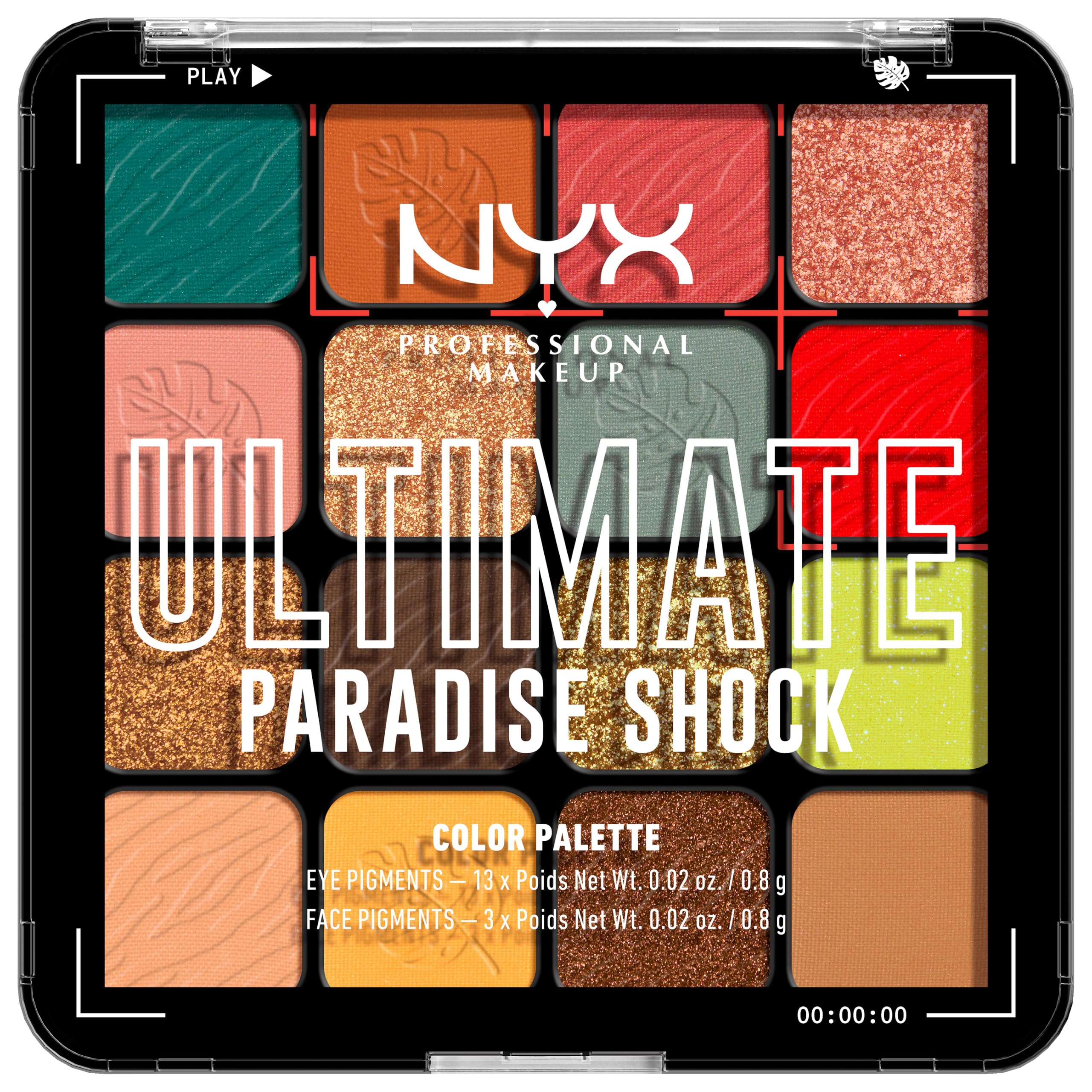NYX Professional Makeup Lidschattenpalette mit 16 Farbtönen, Intensives und langanhaltendes Finish, Vegane Formel ohne Inhaltsstoffe tierischen Ursprungs, Ultimate Shadow, Farbton: Tropic Shock
