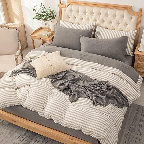 Miniatura 4 de PURE ERA Juego de sábanas de punto de jersey de 4 piezas, 100% algodón, súper suave, cómodo, transpirable, se adapta a colchones de hasta 20