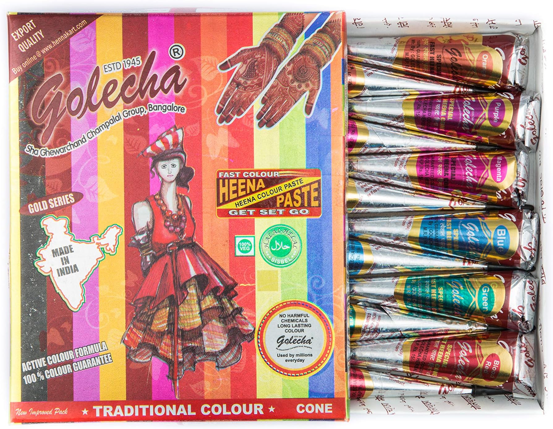 Golecha Fast Colour Henna Cone (Multicolour)