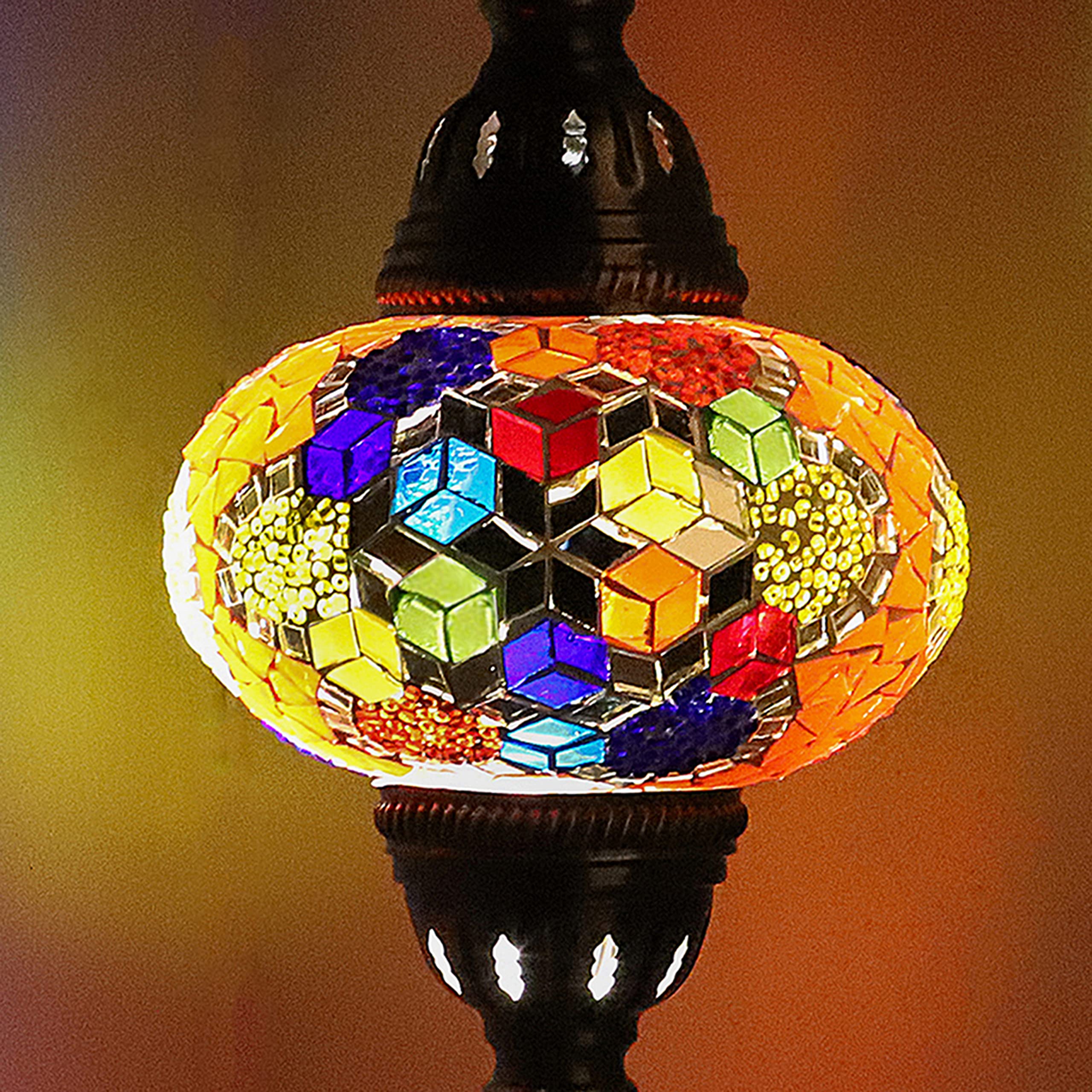 World Home Living Lustre En Mosaïque De Verre Faite à La Main, Style Turc, Marocain, Arabe, Oriental, Bohème, Style Tiffany Coloré, 7 Boules, Conforme Aux Normes De Sécurité Britanniques