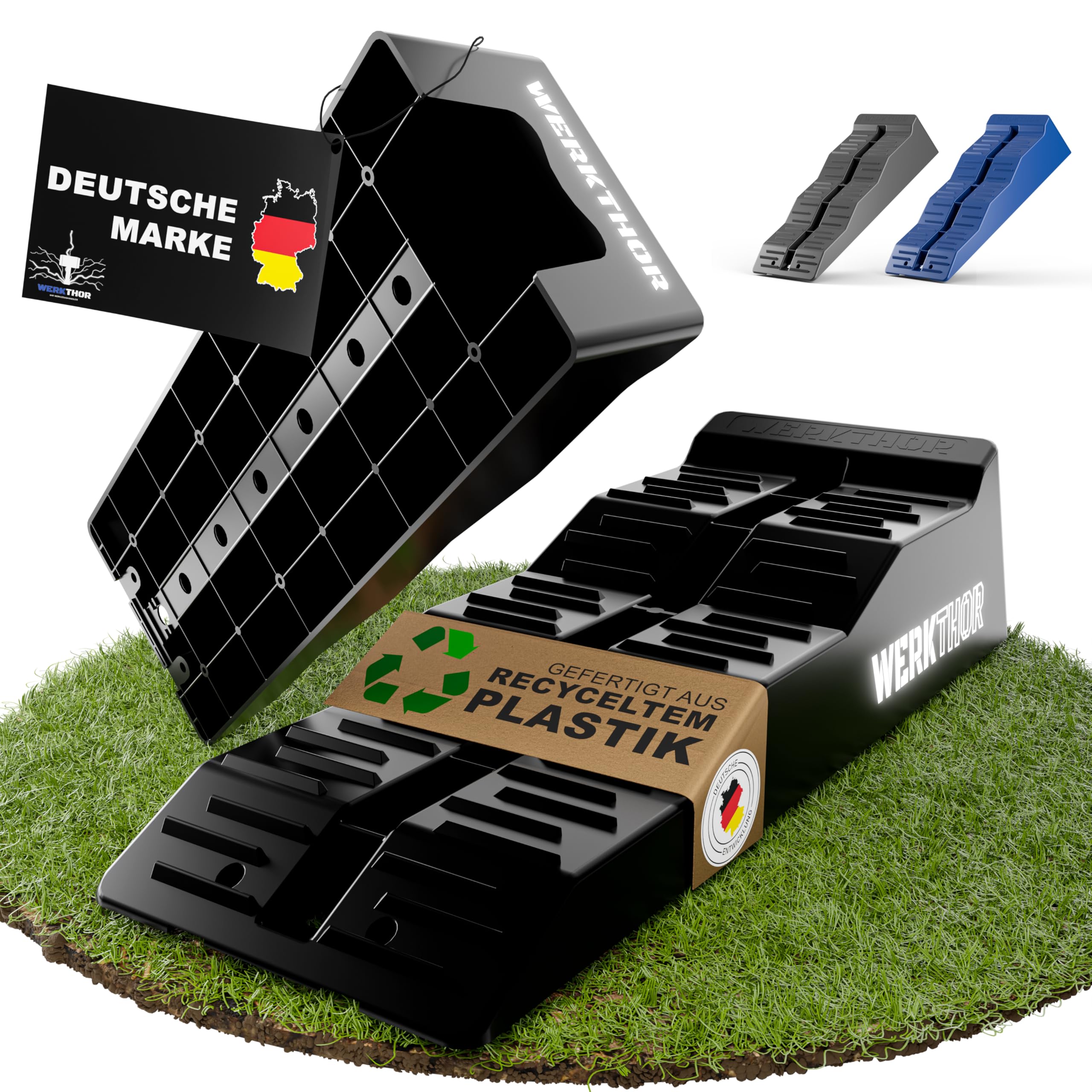 WERKTHOR Cunei per Camper [Nero Set 2 Pezzi] | Cunei Livellatori Camper fino 5T per Roulotte Van | Pedane Auto Sollevamento Resistenti Antiscivolo Ogni Superficie