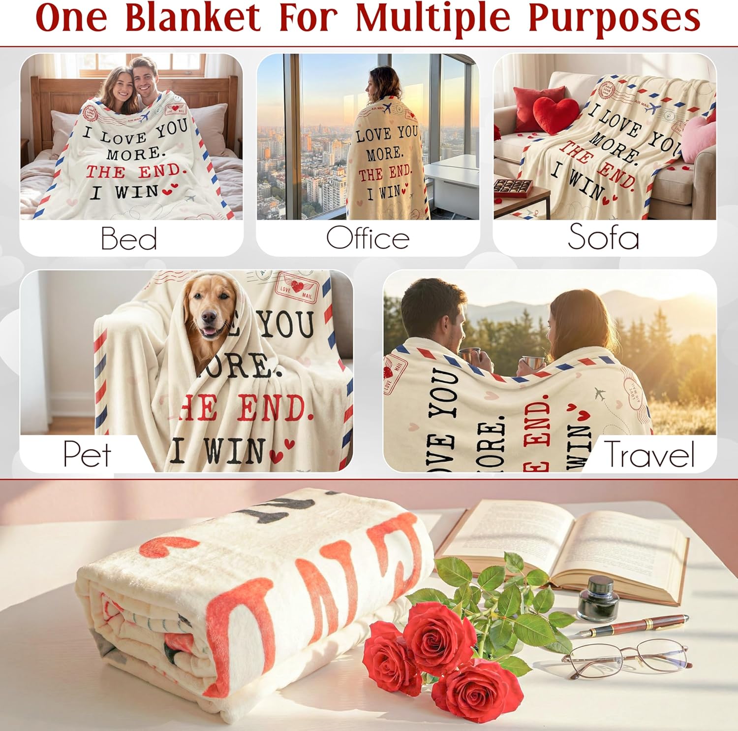 Anniversary Couple Gifts for Men Women - I Love You More Soft Fleece Throw Blanket 50x60 in - Anniversary Wedding Gifts for Him Her, Birthday Romantic Gift for Girlfriend Boyfriend Wife Husband - Image 6