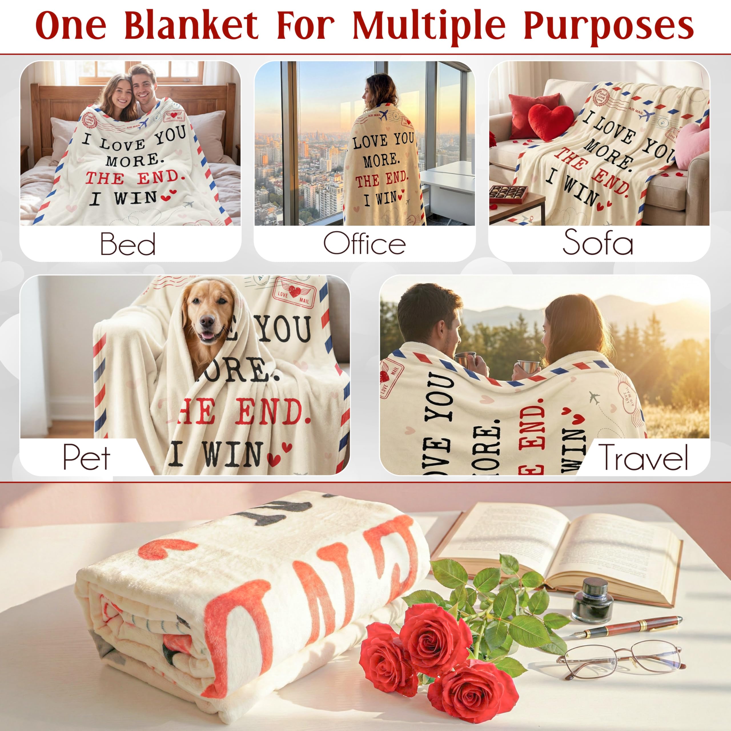 WRAPIX Anniversary Couple Gifts for Men Women - I Love You More Soft Fleece Throw Blanket 50x60 in - Mothers Day Birthday Wedding Gifts for Wife Her Girlfriend, Romantic Gift for Him Boyfriend Husband