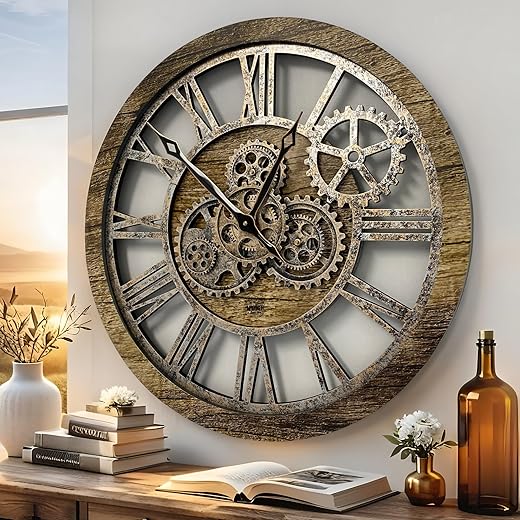 Improving Life The Gears Clock The Original Real Moving Gear Wall Clock Vintage Industrial Oversized Rustic ImprovingLife The Gears Clock The Original Real Moving Gear Wall Clock Vintage Industrial Oversized Rustic Farmhouse (24 inch (60cm),Gold Antique)