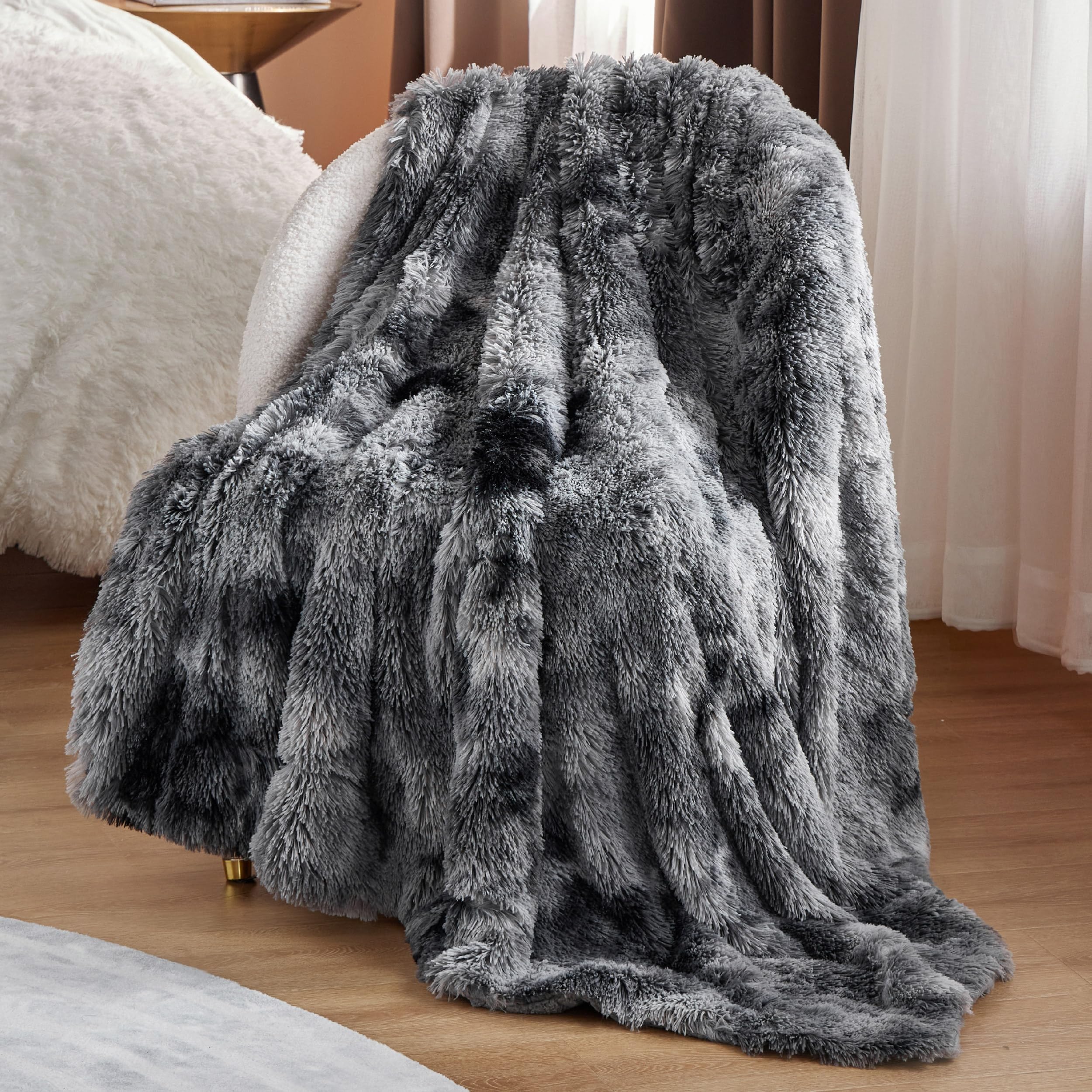 BEDSURE Manta mullida - Manta suave, cálida manta de sherpa para sofá, gruesa manta de pelo, manta para el sofá, manta de pelo sintético suave, manta para el salón para el sofá, gris, 130x150 cm OEKO-TEX STANDARD 100