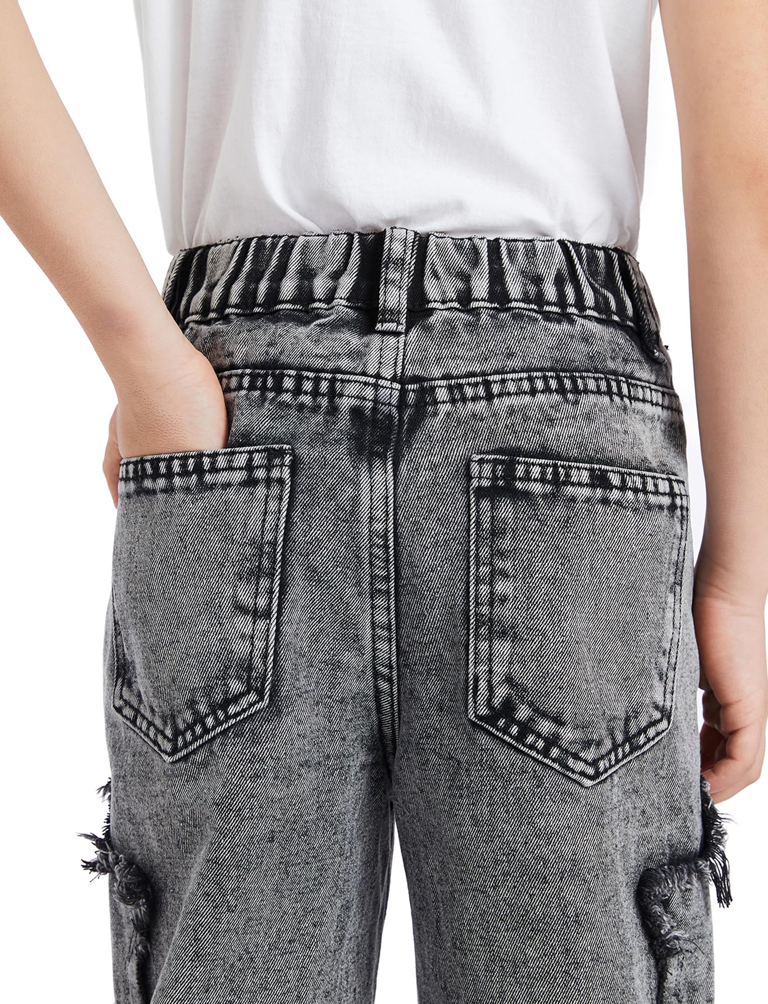 SEAUR Pantalones vaqueros para niño de pierna ancha con cintura elástica Y2K Denim Jean pantalones rectos patrón de estrellas vintage EU 128-152 (8-12 años)