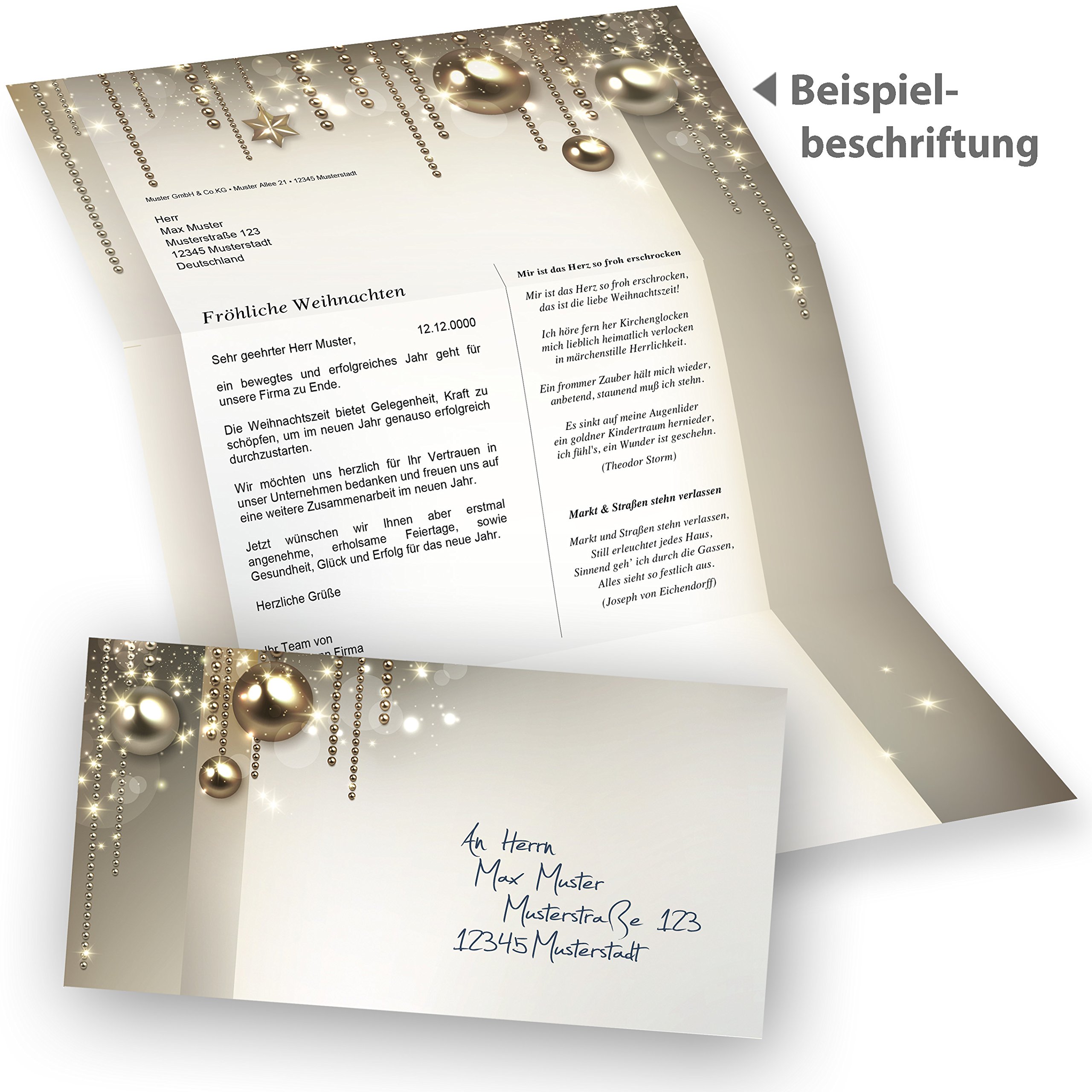 Briefpapier Weihnachten Set NOBLESSE 250 Sets elegantes Weihnachtsbriefpapier Design DIN A4 - mit Umschlag ohne Fenster