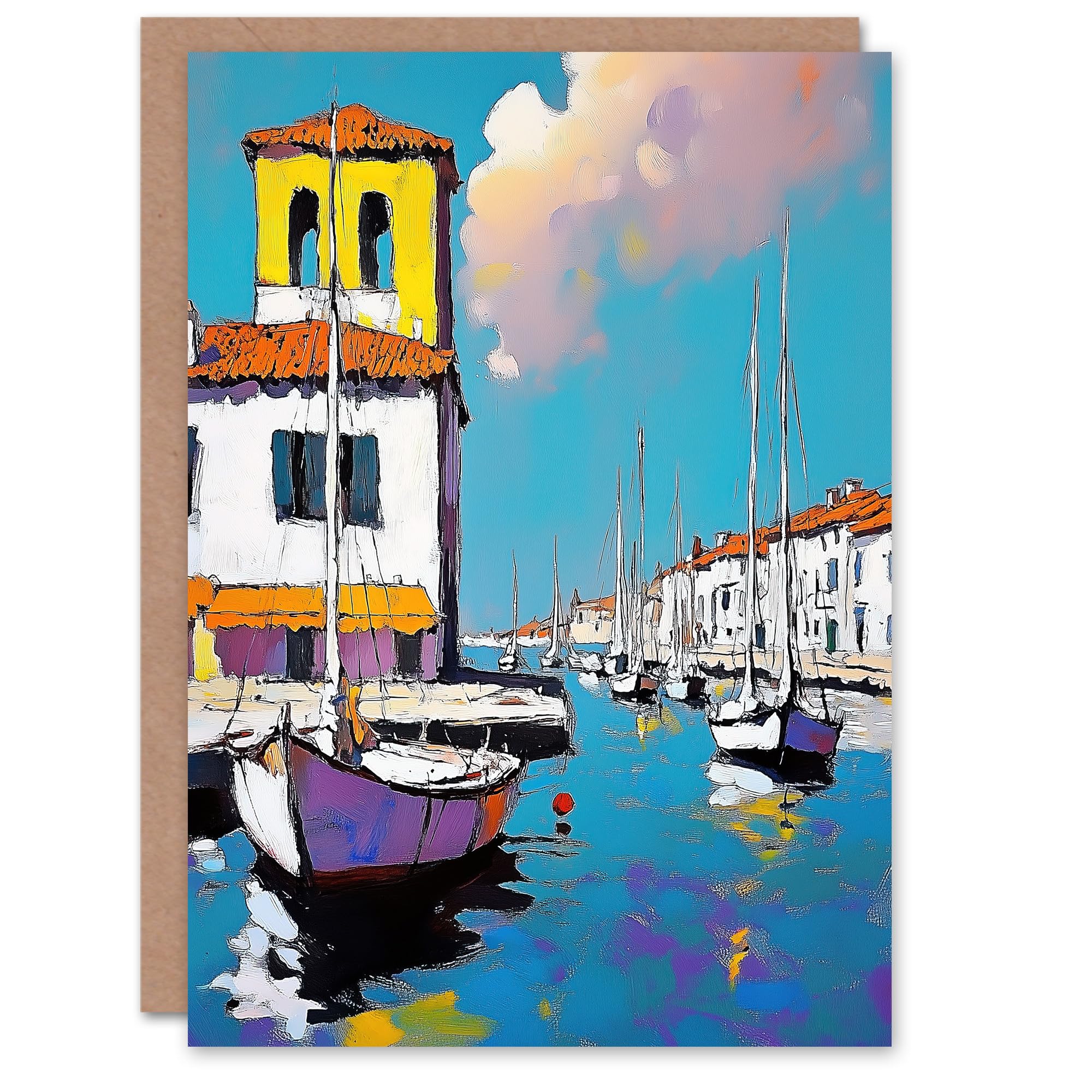 Artery8 Greeting Card Portofino Italy Harbour Sailboats Marina Painting Blank For Him Or Her Art Birthday Card