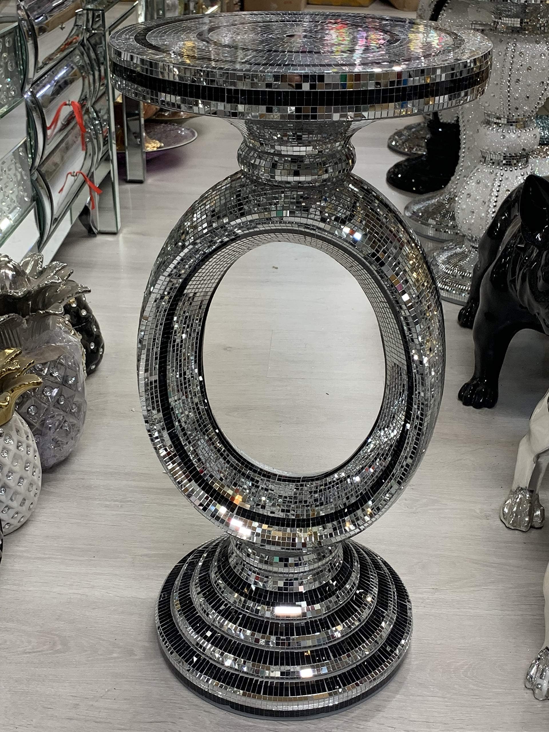 TOV® Silver Mirrored Side Table Modern Plant Stands Bed Side Sparkle End Romany Pearl