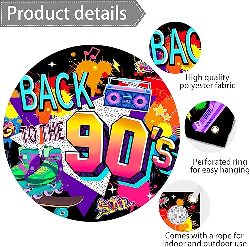 Miniatura 5 de Fondo para fotos de los años 90, 8 x 6 pies, poliéster de los años 80, pancarta de regreso a los 90, decoraciones de fiesta de los años 90,