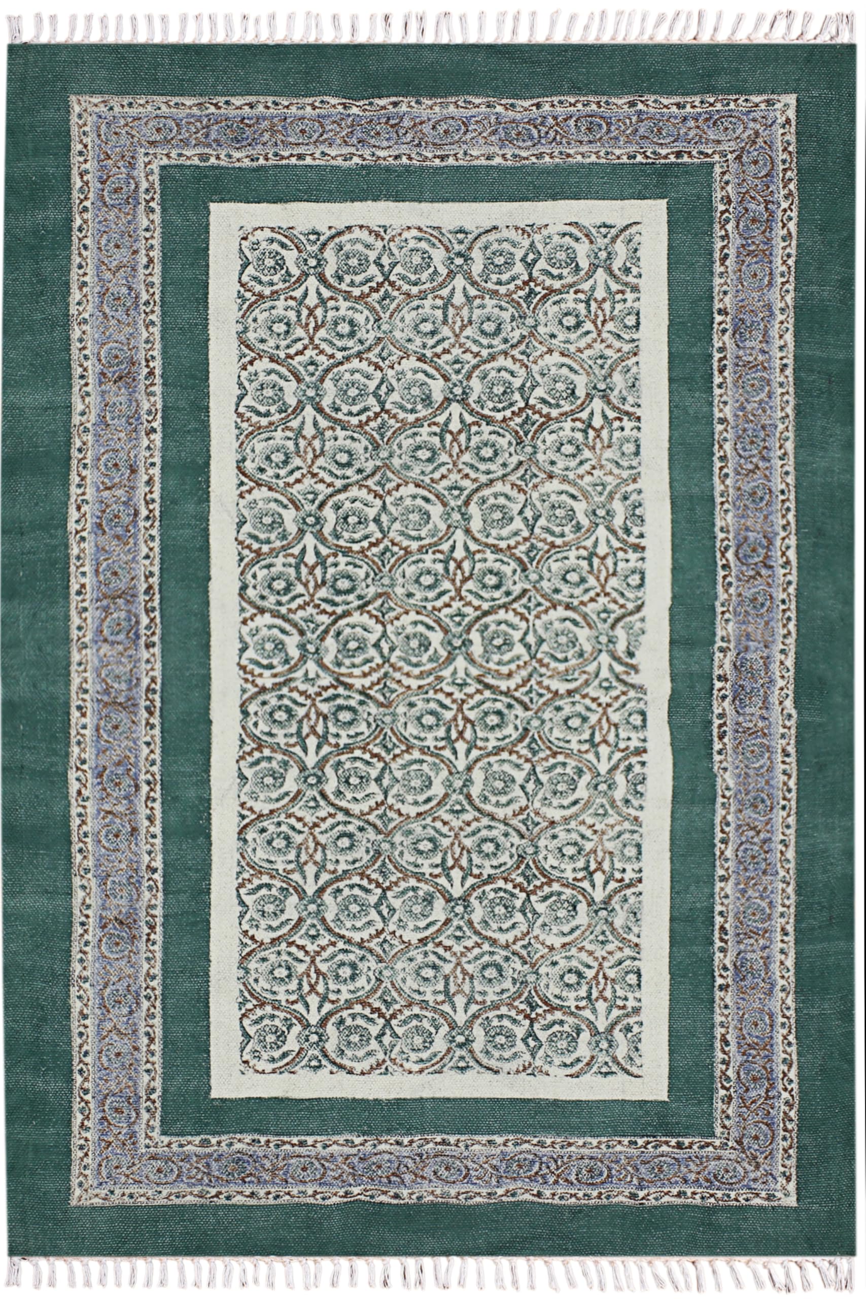 Tapis kilim vert et noir 91x152 cm dhurrie tissé plat pour cuisine