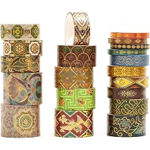 20 Rolls Chinese Style Washi Tape Set, Ancient Palace Pattern Decorative Masking Tapes with Gold Foil, Various Sizes for Craft, Scrapbook, DIY, Gift Wrapping 12-Golden Phoenix Court